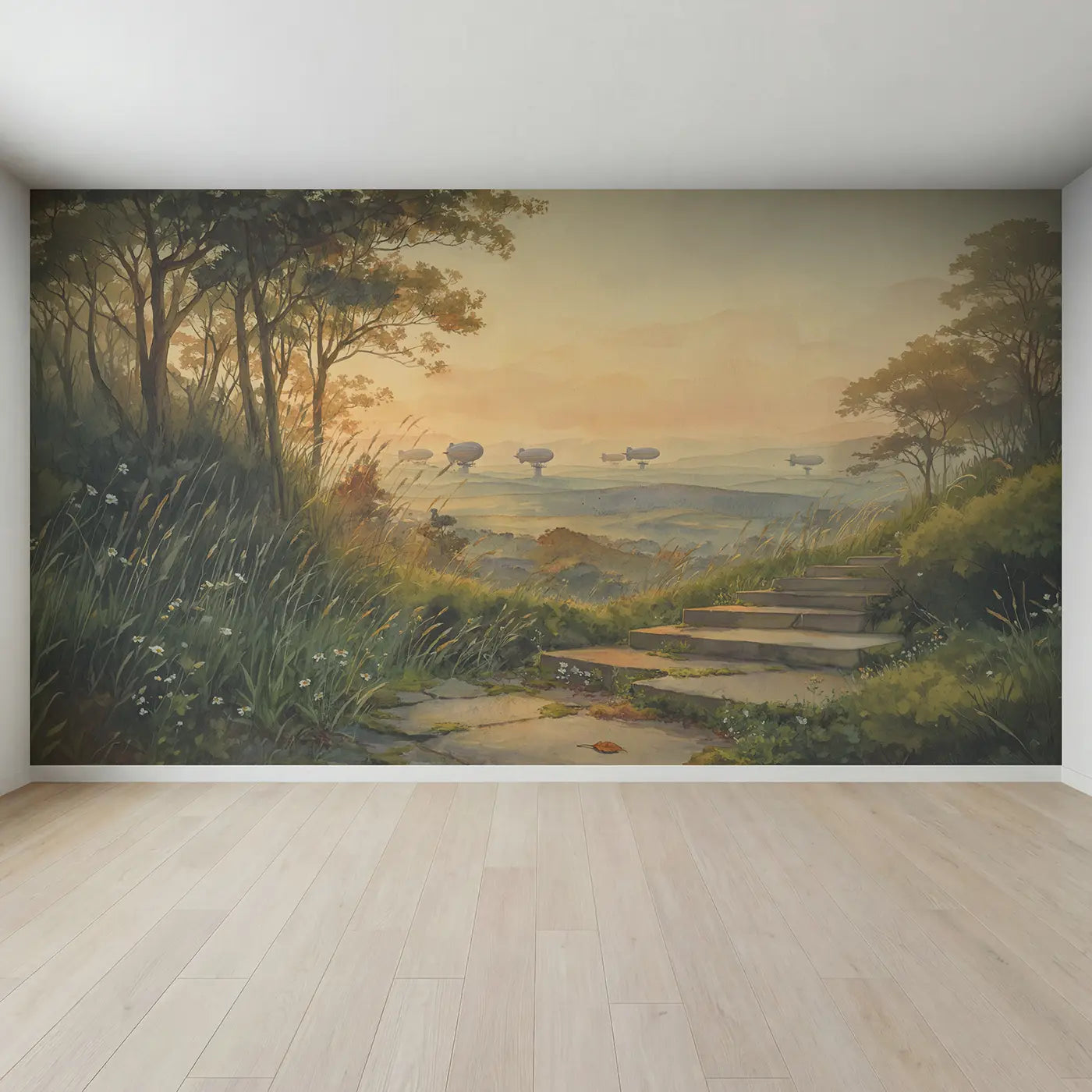 Full view of Vintage Airship Mooring Tower Wallpaper Mural by Whimsy Tots