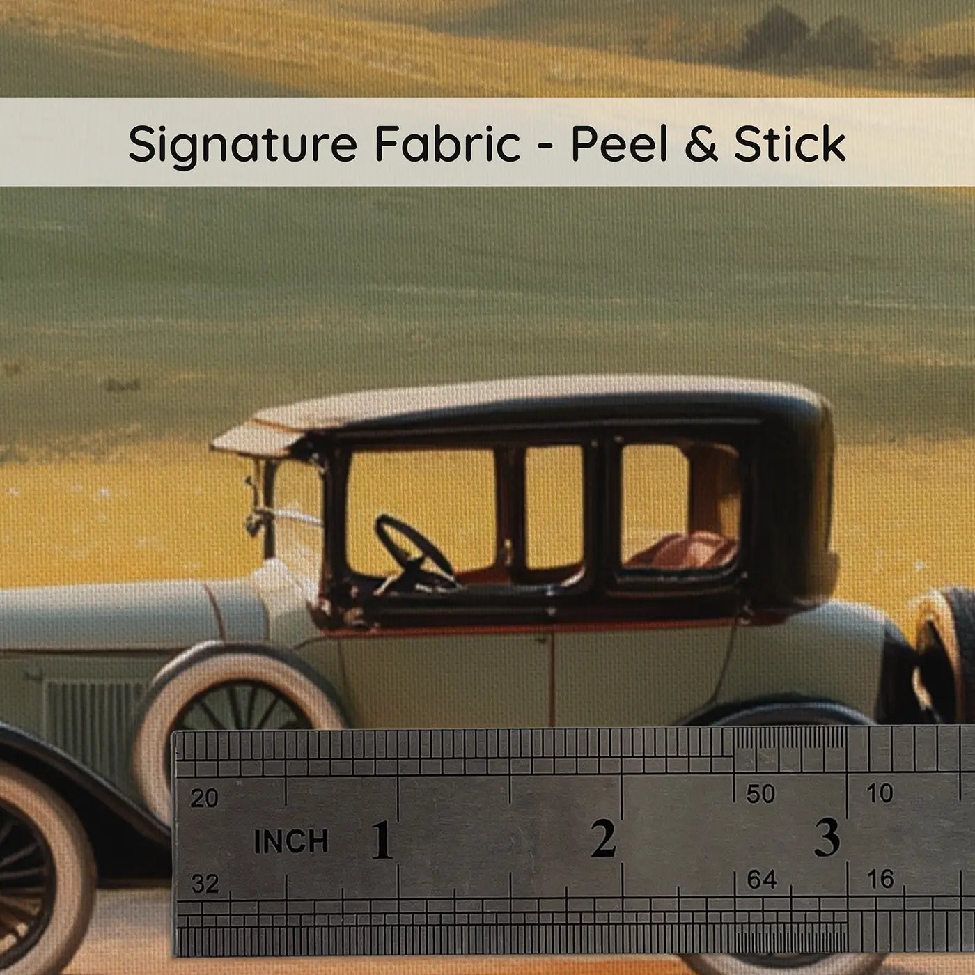 Fabric texture close-up of Model Car Dusty Road Wallpaper Mural by Whimsy Tots