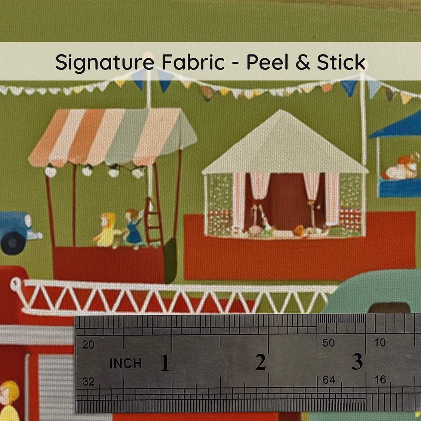 Fabric texture close-up of Vintage Vehicles Fair Day Wallpaper Mural by Whimsy Tots