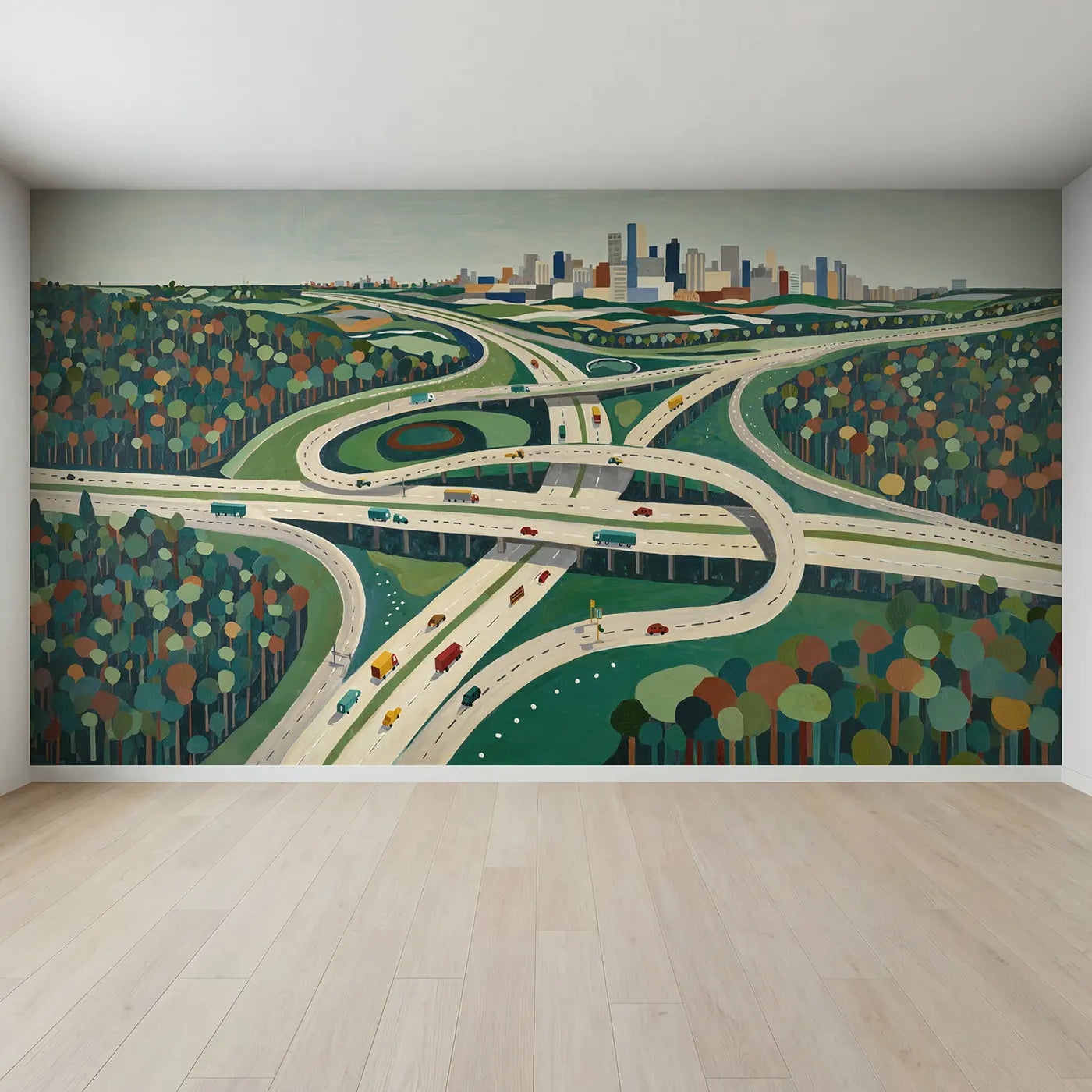 Full view of Aerial Highway Interchange Wallpaper Mural by Whimsy Tots