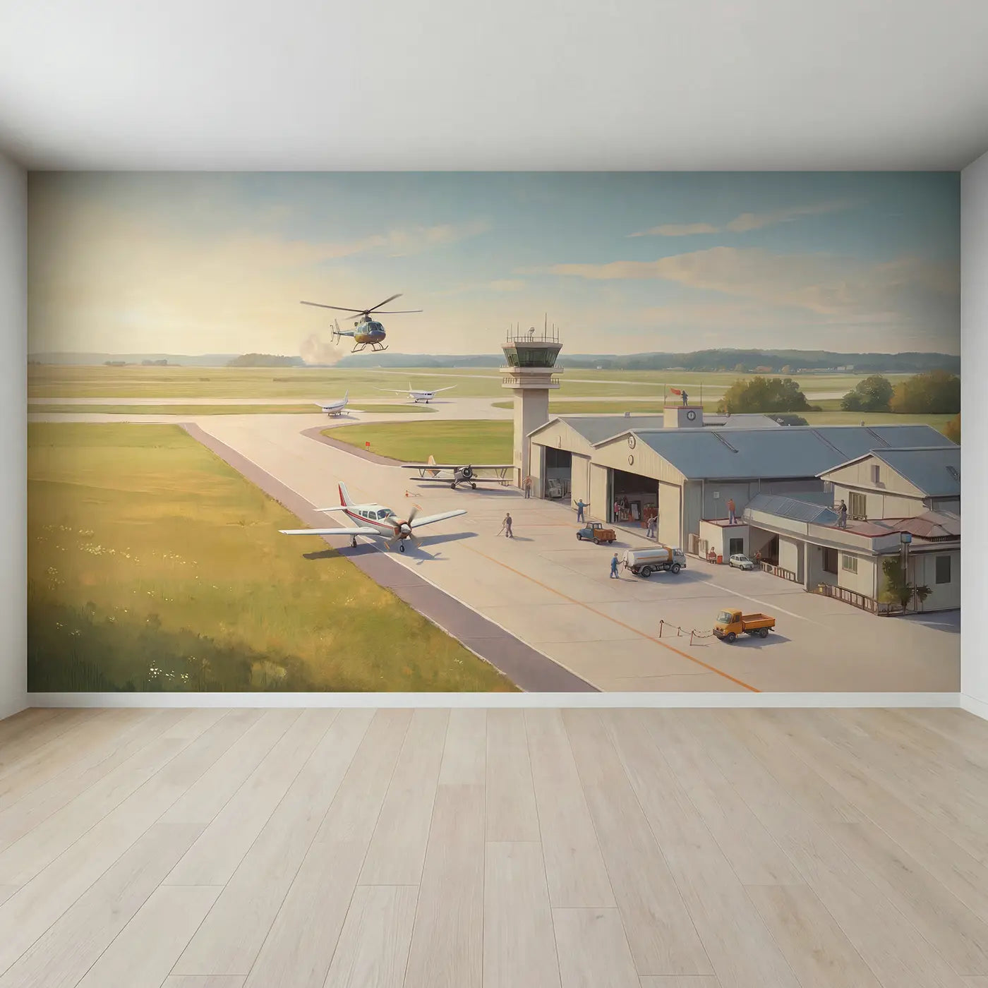 Full view of Busy Small Airport Runway Wallpaper Mural by Whimsy Tots
