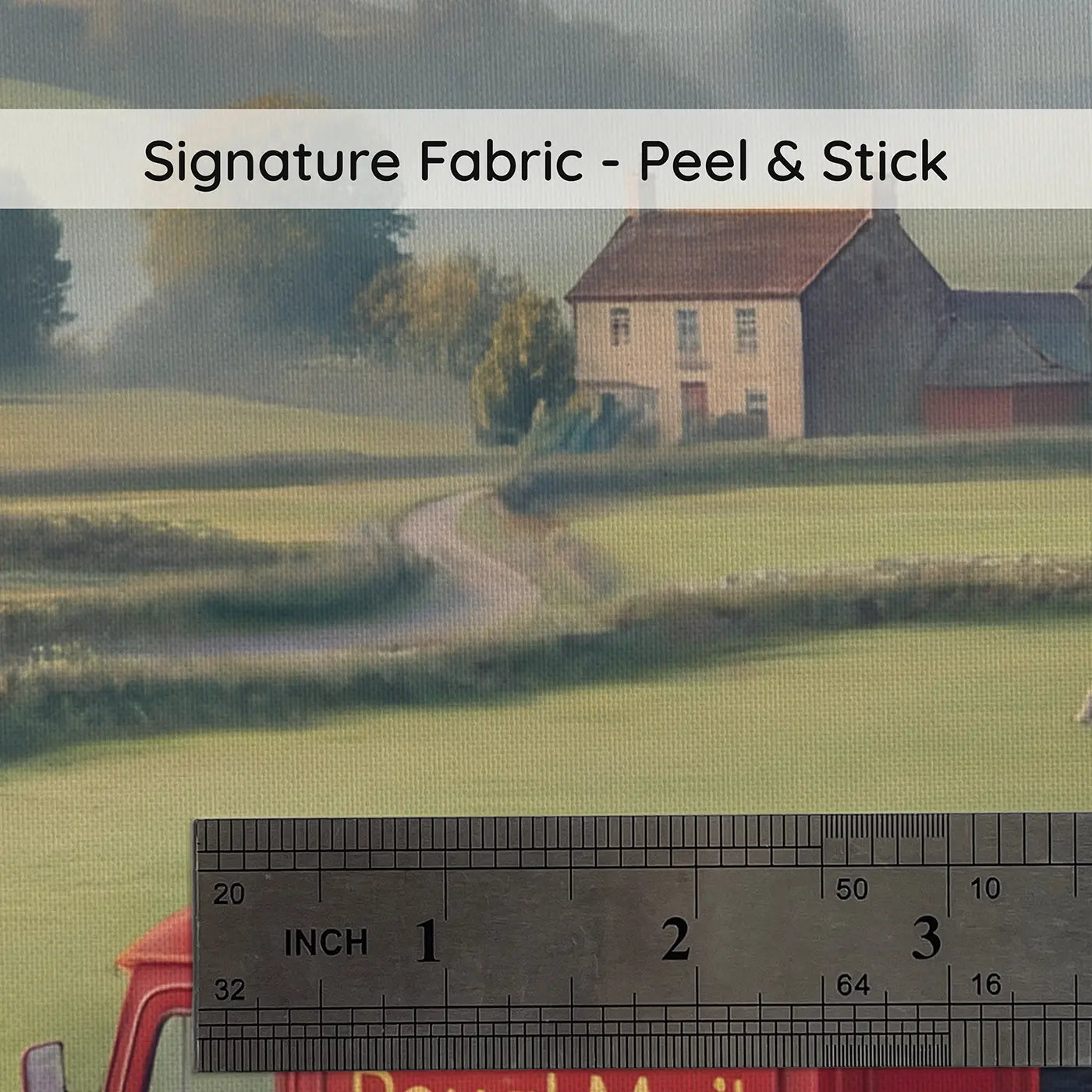 Fabric texture close-up of Vintage Postal Van Countryside Wallpaper Mural by Whimsy Tots
