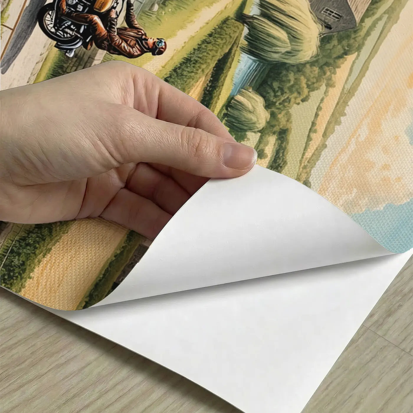 Peel-and-stick detail of Tandem Bicycle and Motorcycle Bridge Wallpaper Mural by Whimsy Tots