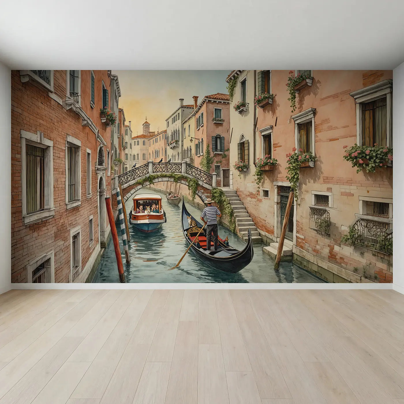Full view of Venice Canal Gondola Wallpaper Mural by Whimsy Tots