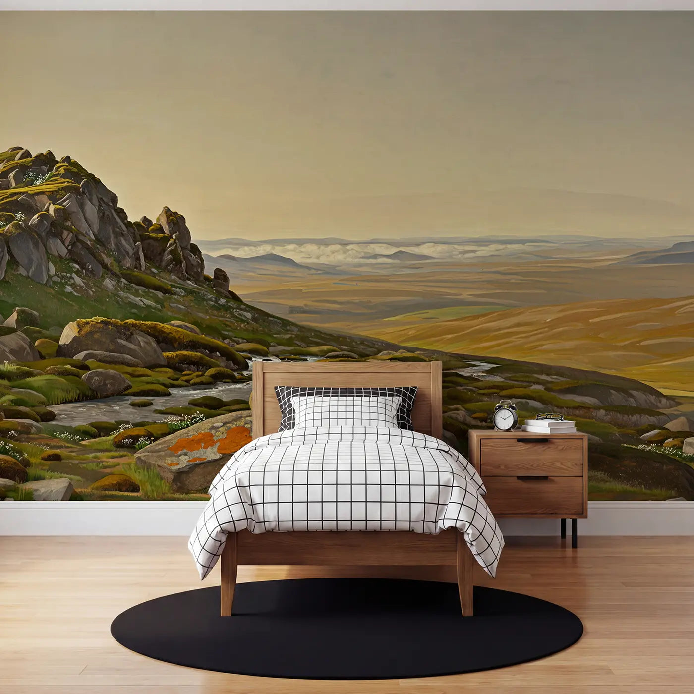 Modern illustration mountain pass road wallpaper mural for kids room by Whimsy Tots
