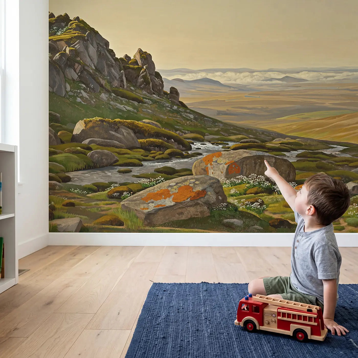 Child in nursery with Mountain Pass Road Above Wallpaper Mural by Whimsy Tots