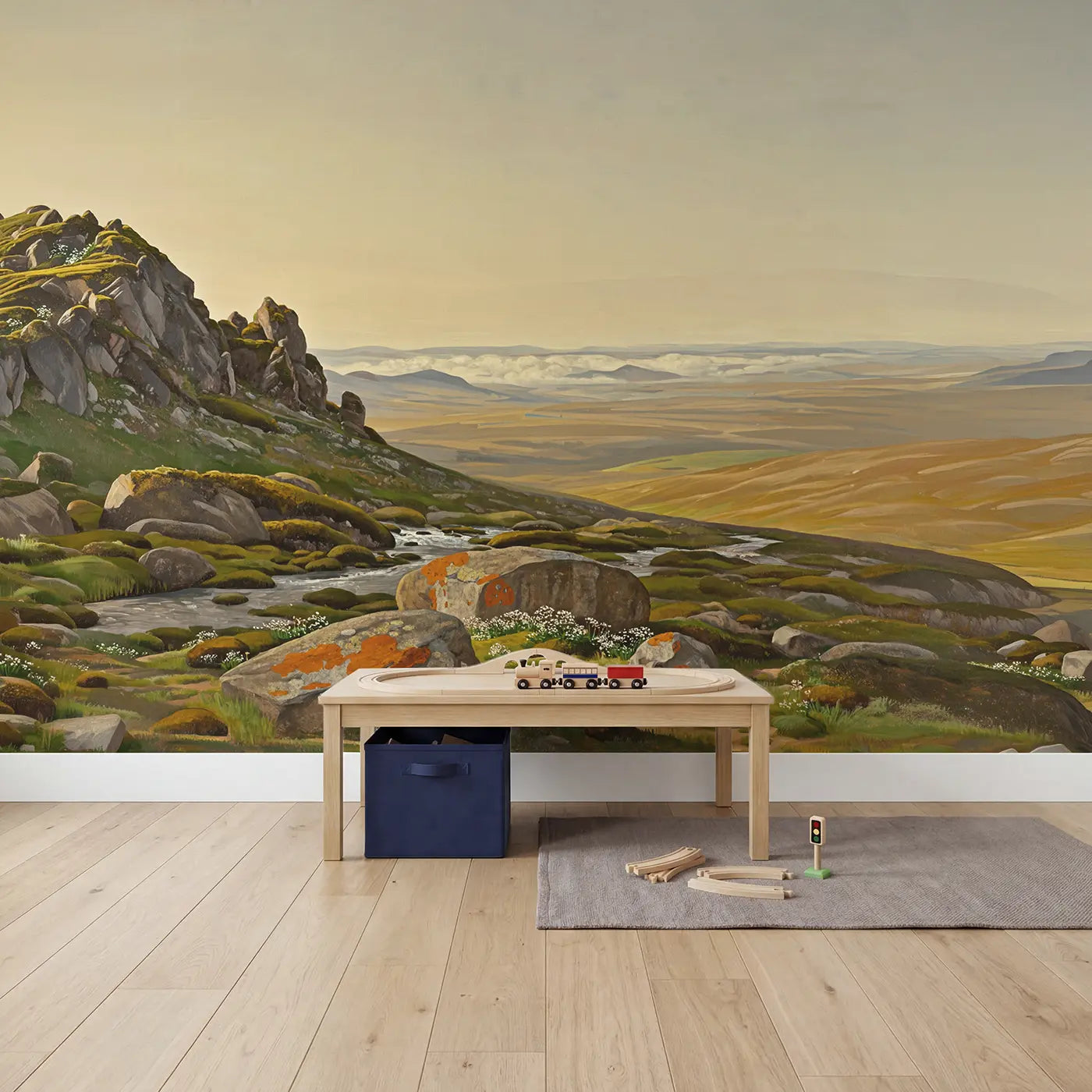 Mountain Pass Road Above Wallpaper Mural in playroom setting by Whimsy Tots