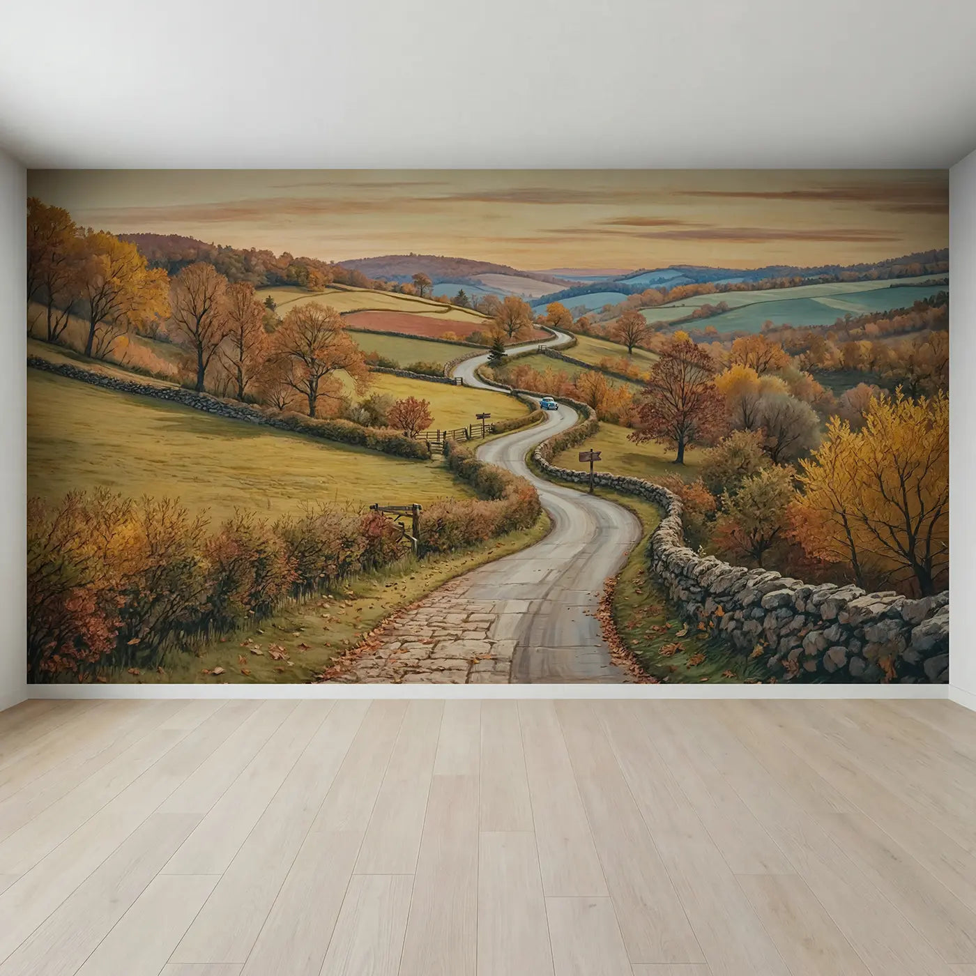 Full view of Autumn Country Road Wallpaper Mural by Whimsy Tots