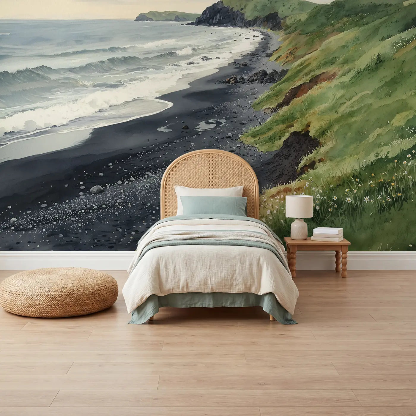 Watercolor beach coastal wallpaper mural for kids room by Whimsy Tots