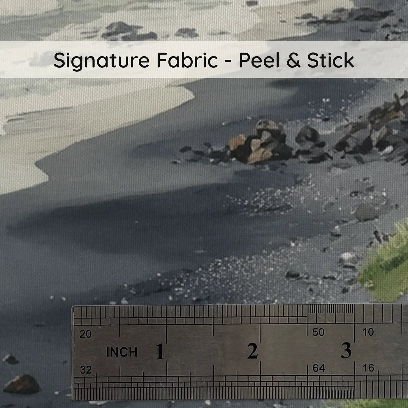 Fabric texture close-up of Black Sand Beach Hillside Wallpaper Mural by Whimsy Tots