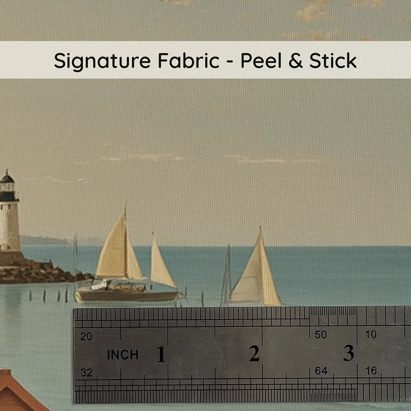 Fabric texture close-up of Seaside Boardwalk Town Wallpaper Mural by Whimsy Tots