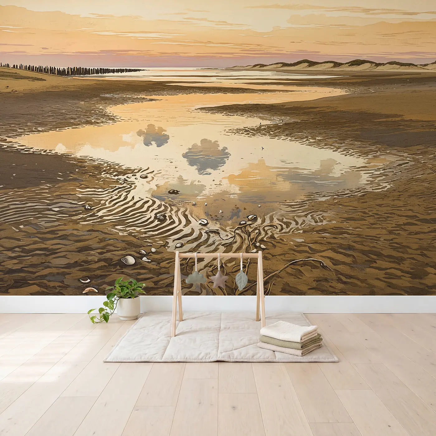 Sunset Tidal Flats Wallpaper Mural in playroom setting by Whimsy Tots