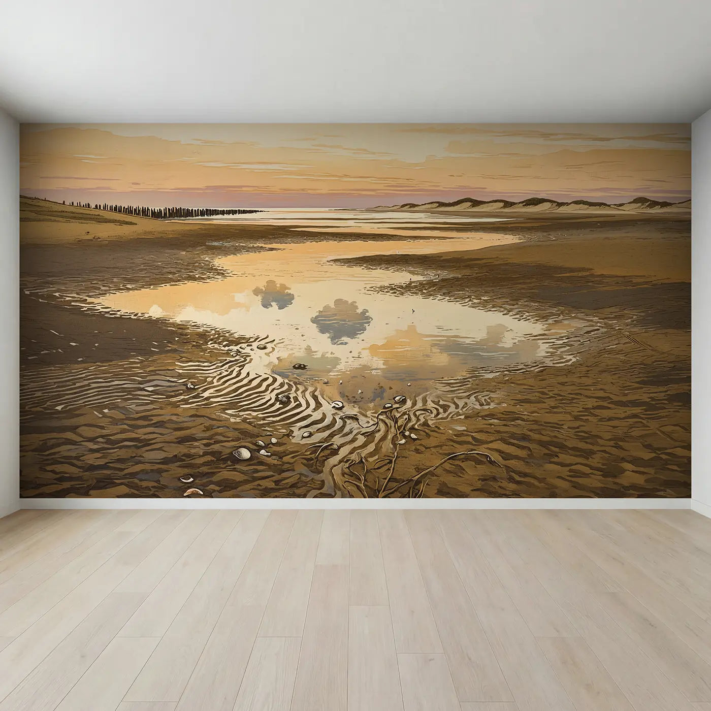 Full view of Sunset Tidal Flats Wallpaper Mural by Whimsy Tots