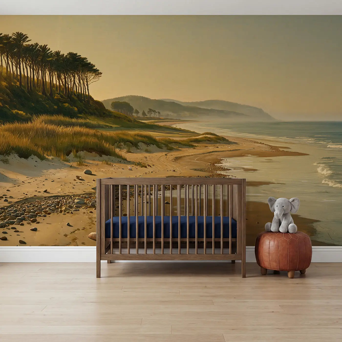 painted beach dunes sea grass coastal wallpaper mural for nursery by Whimsy Tots