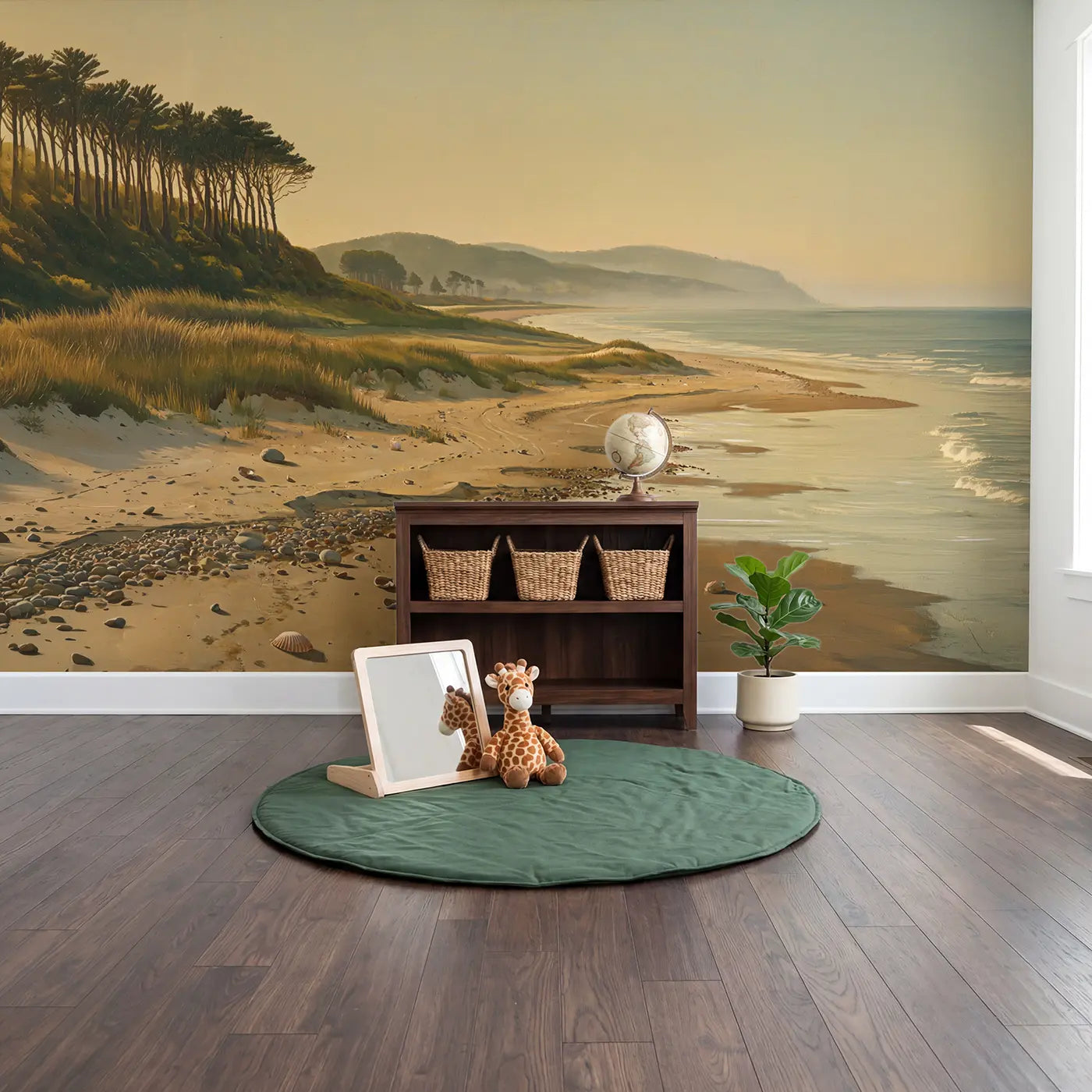Beach Dunes Sea Grass Wallpaper Mural in playroom setting by Whimsy Tots