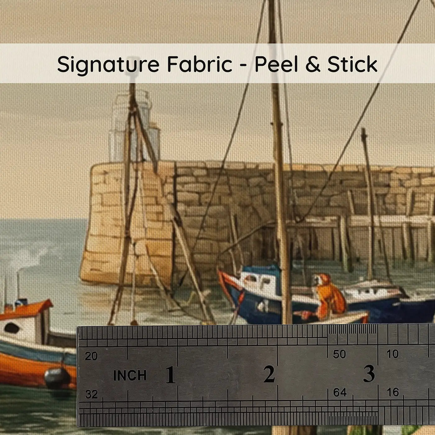Fabric texture close-up of Harbor Cats and Fishermen Wallpaper Mural by Whimsy Tots