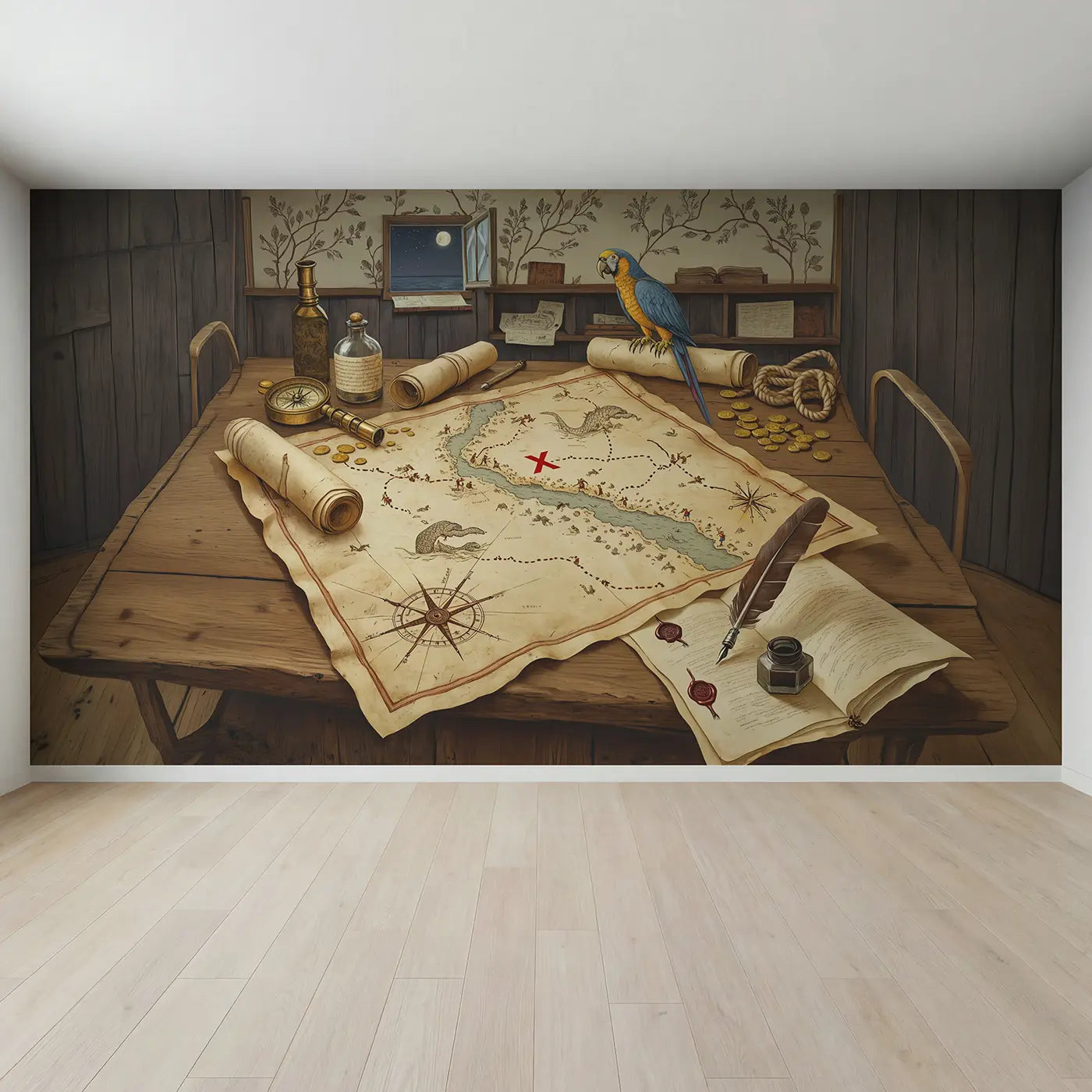 Full view of Pirate Treasure Map Table Wallpaper Mural by Whimsy Tots