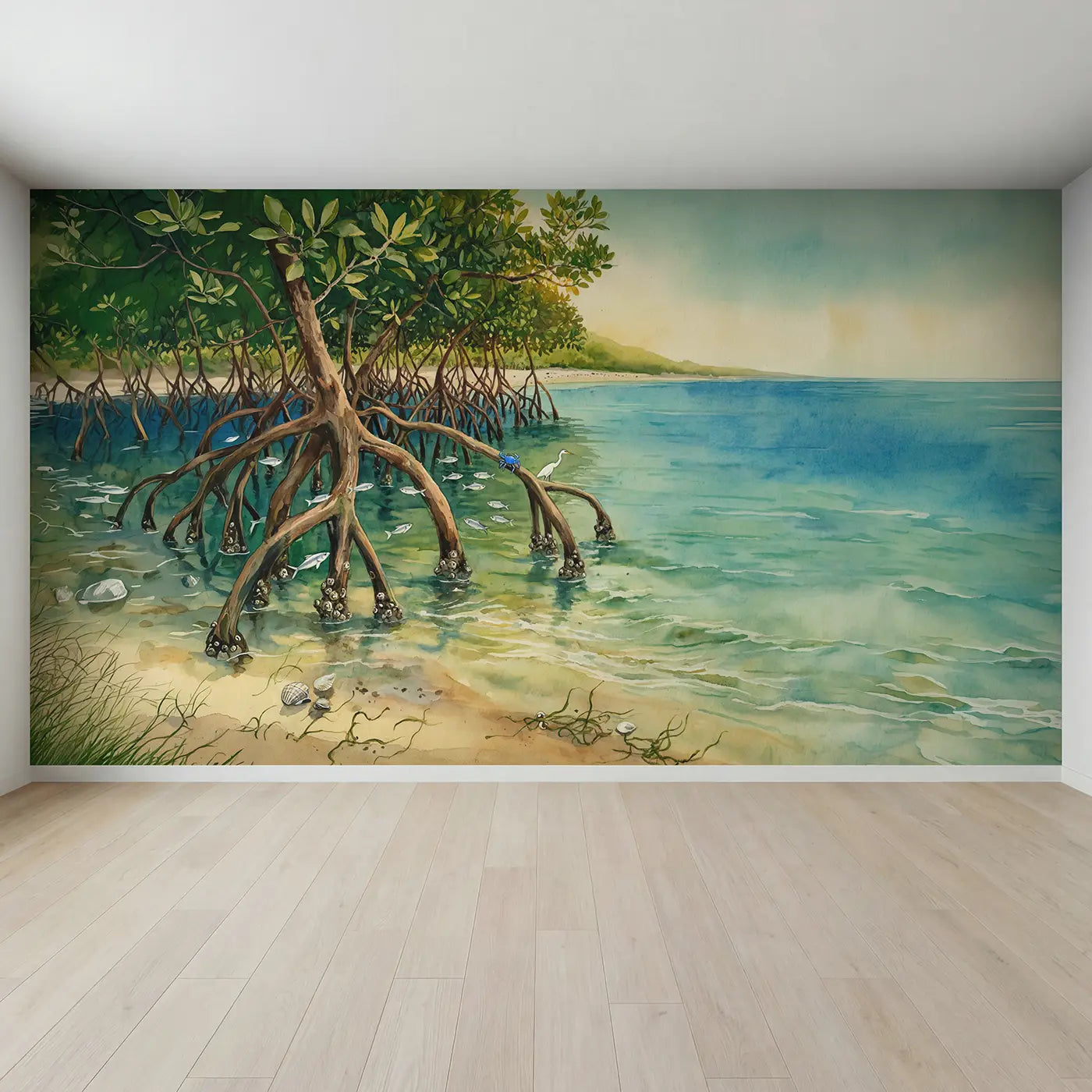 Full view of Mangrove Coast Watercolor Wallpaper Mural by Whimsy Tots