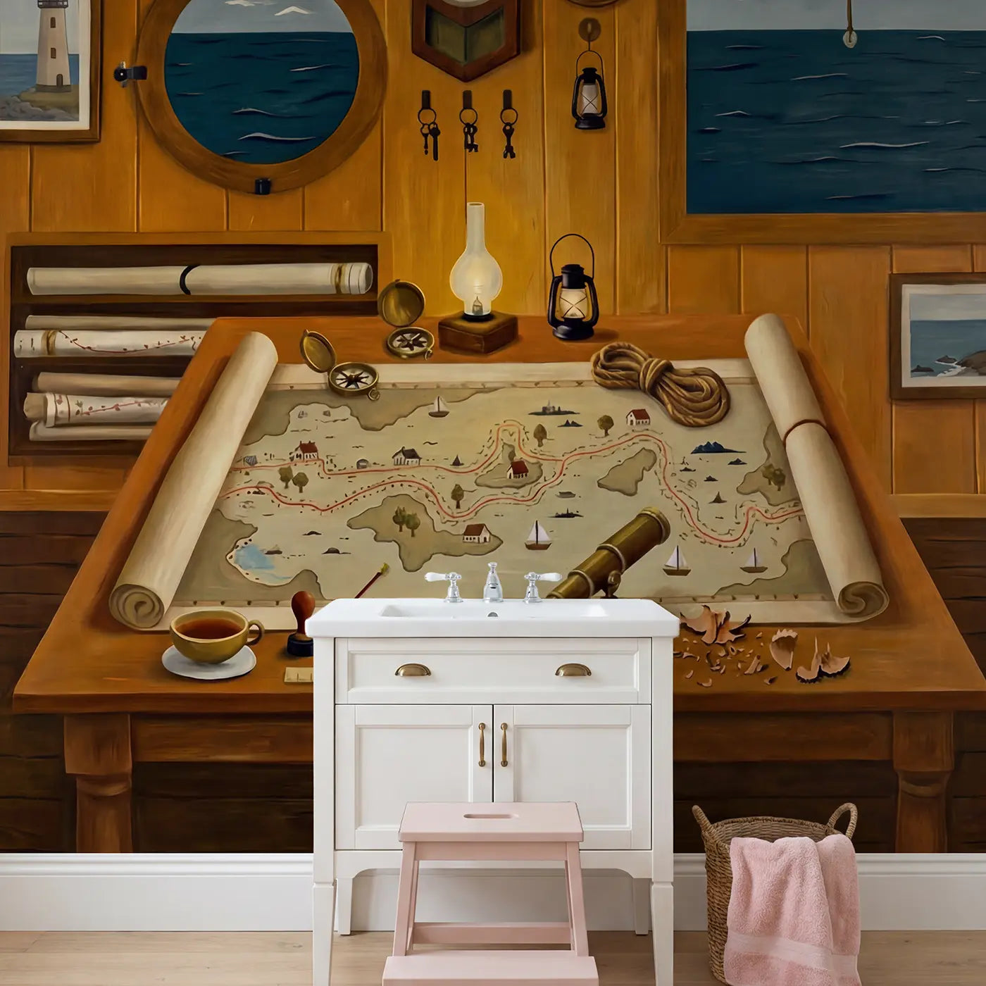 Nautical Chart Table Wallpaper Mural in playroom setting by Whimsy Tots