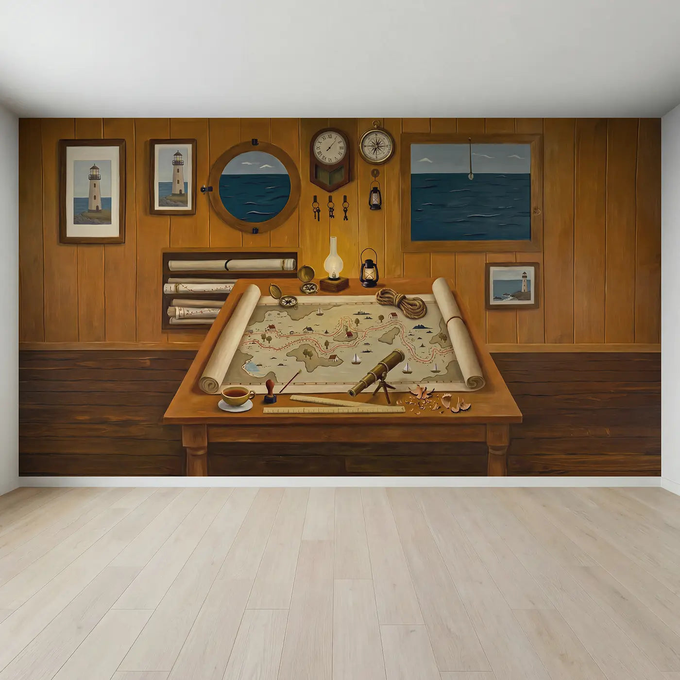 Full view of Nautical Chart Table Wallpaper Mural by Whimsy Tots