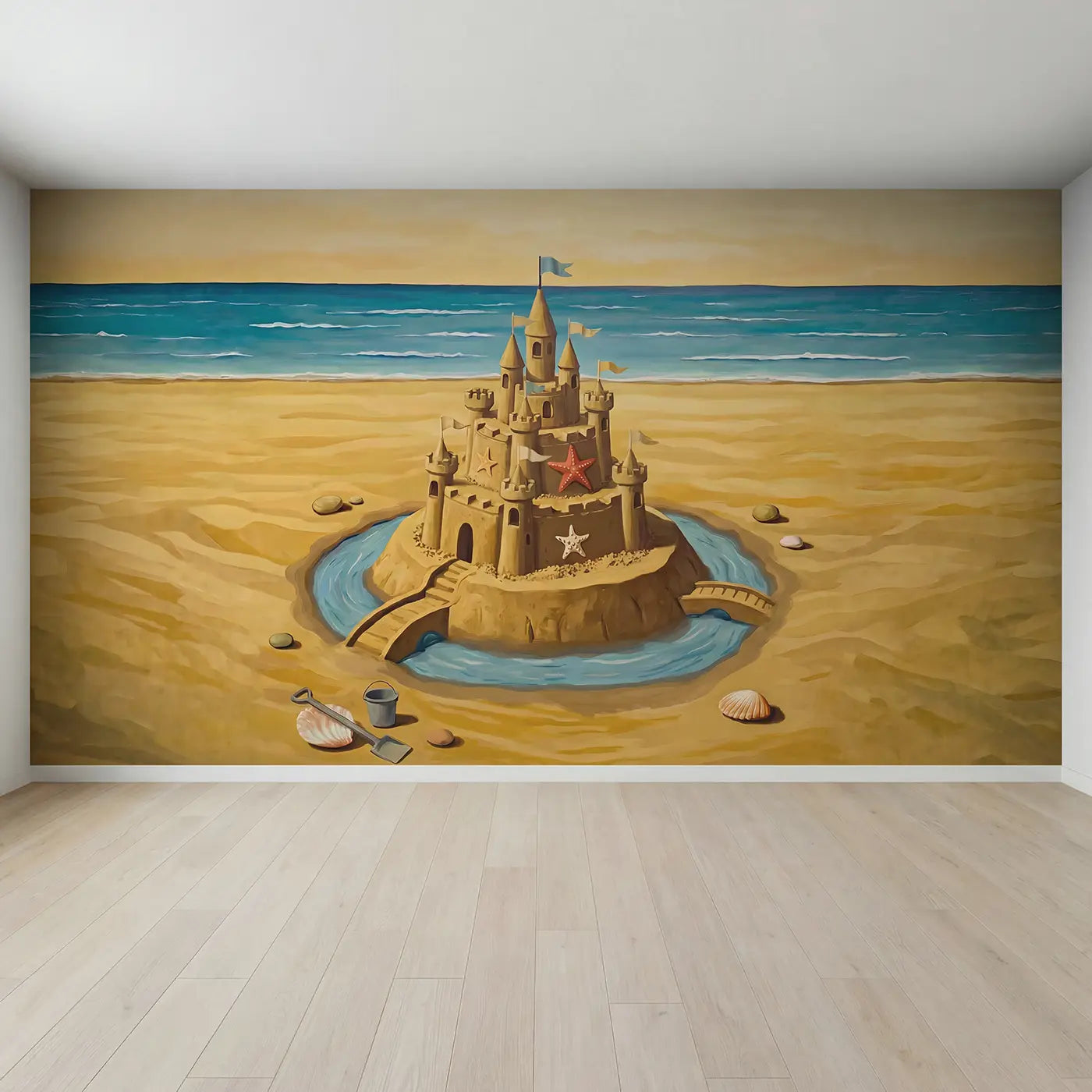 Full view of Beach Sandcastle Kingdom Wallpaper Mural by Whimsy Tots