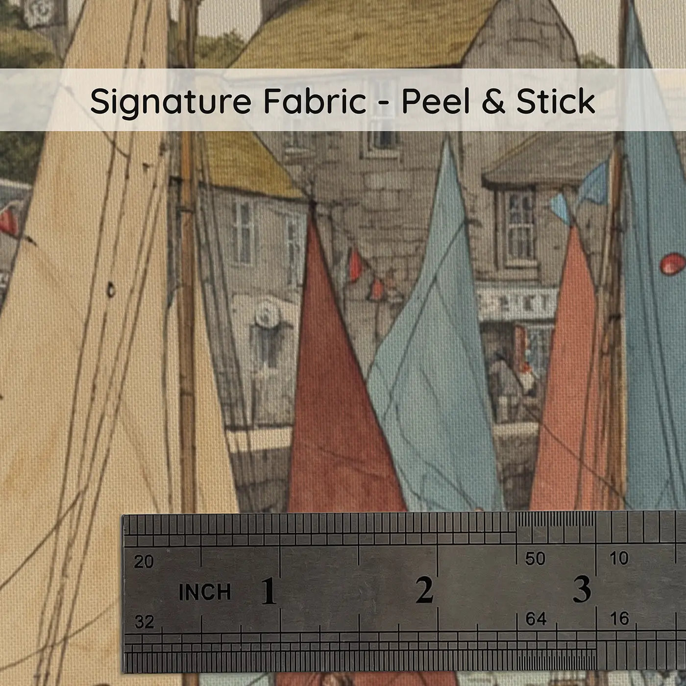 Fabric texture close-up of Harbor Regatta Morning Wallpaper Mural by Whimsy Tots