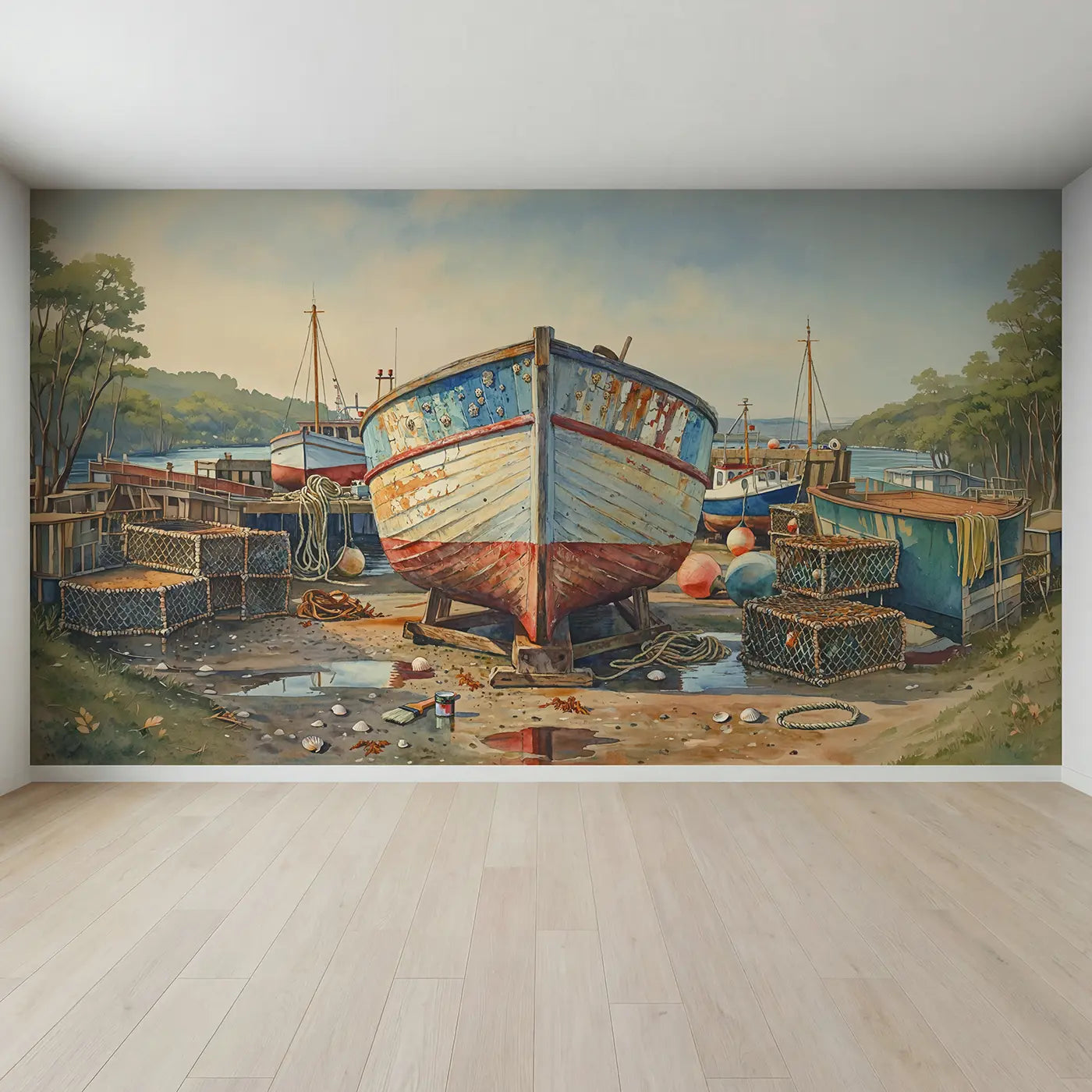 Full view of Fishing Boat Hull Close Up Wallpaper Mural by Whimsy Tots
