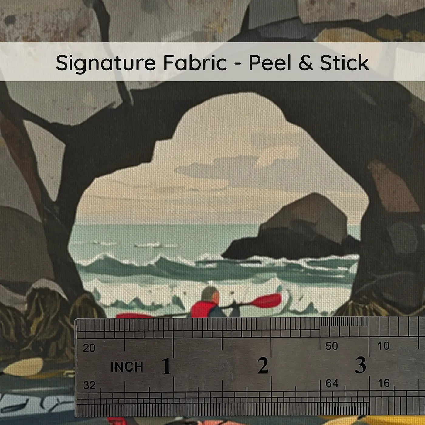Fabric texture close-up of Coastal Cove Kayak Adventure Wallpaper Mural by Whimsy Tots