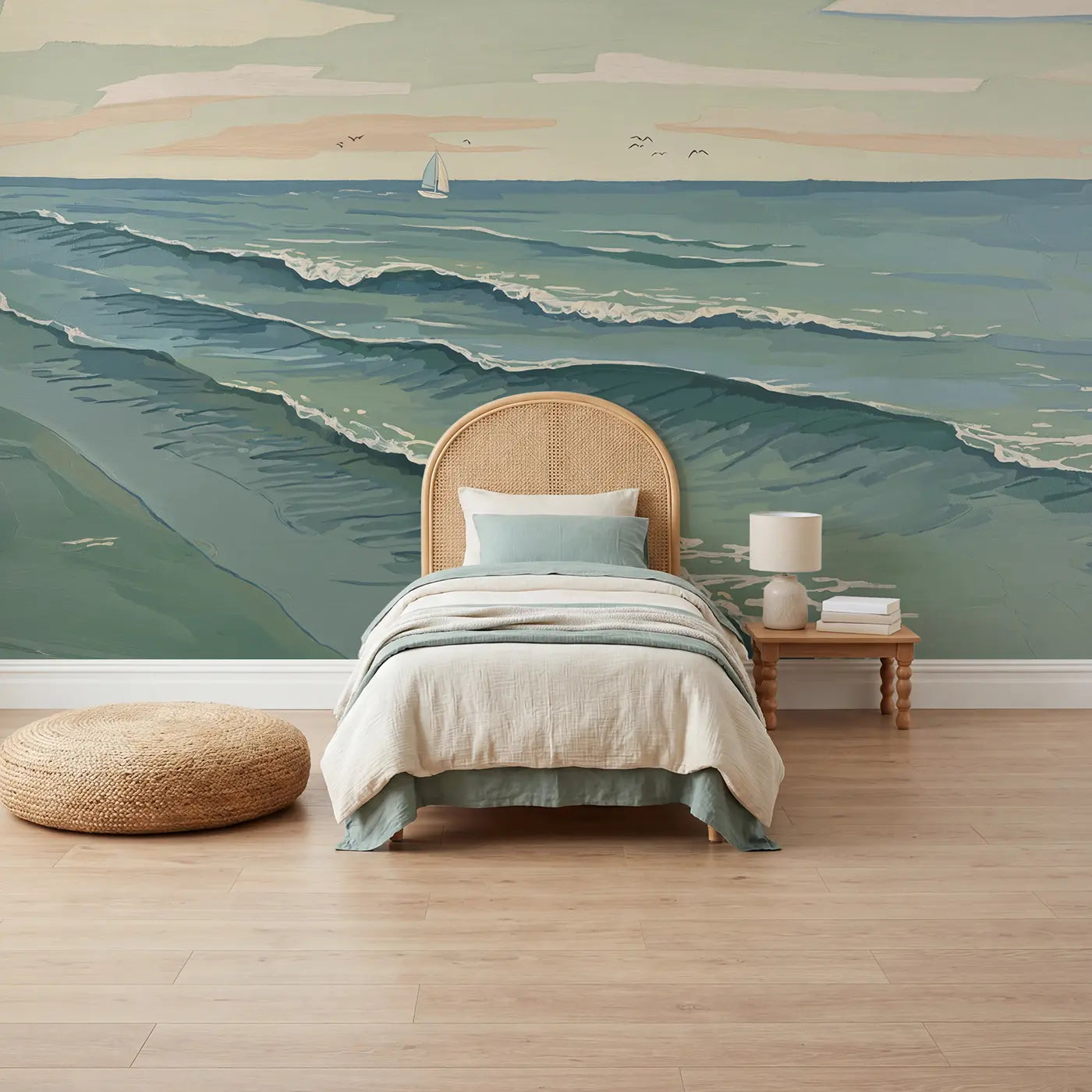 Modern illustration calm open ocean wallpaper mural for kids room by Whimsy Tots