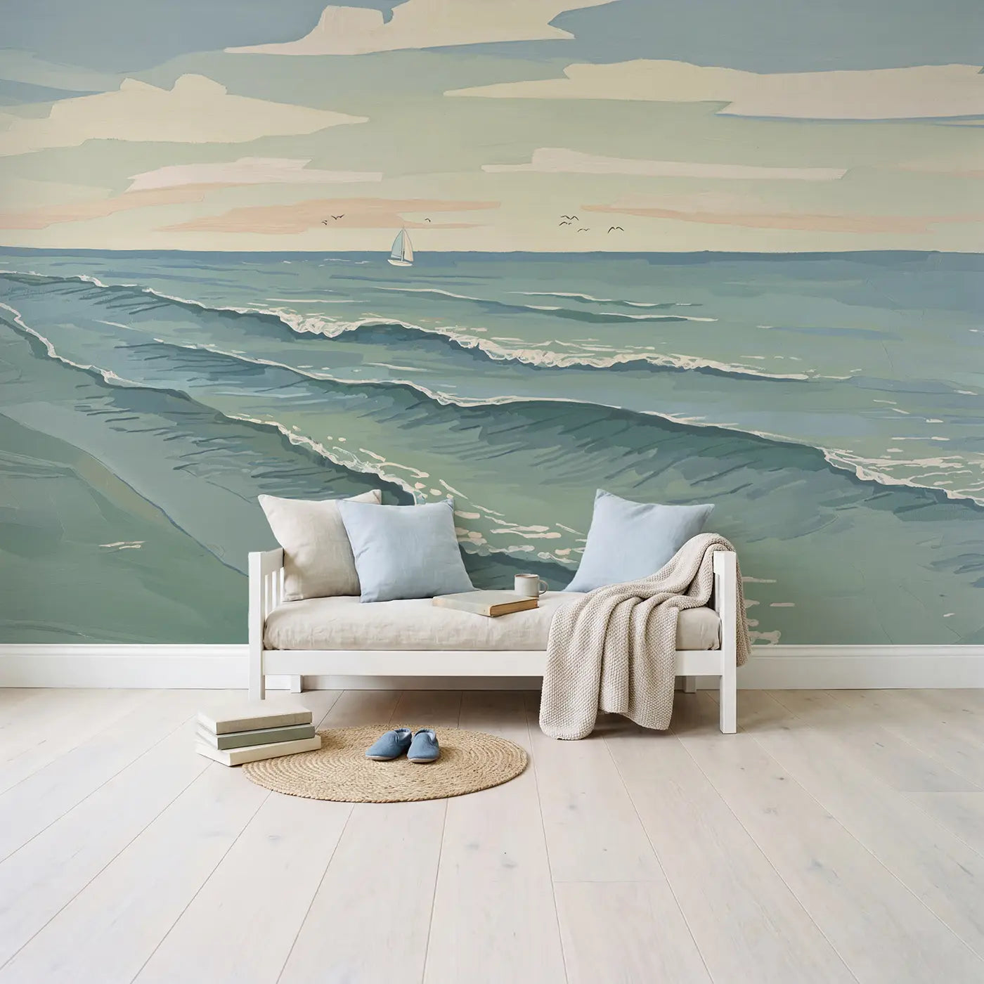 Calm Open Ocean Wallpaper Mural in playroom setting by Whimsy Tots