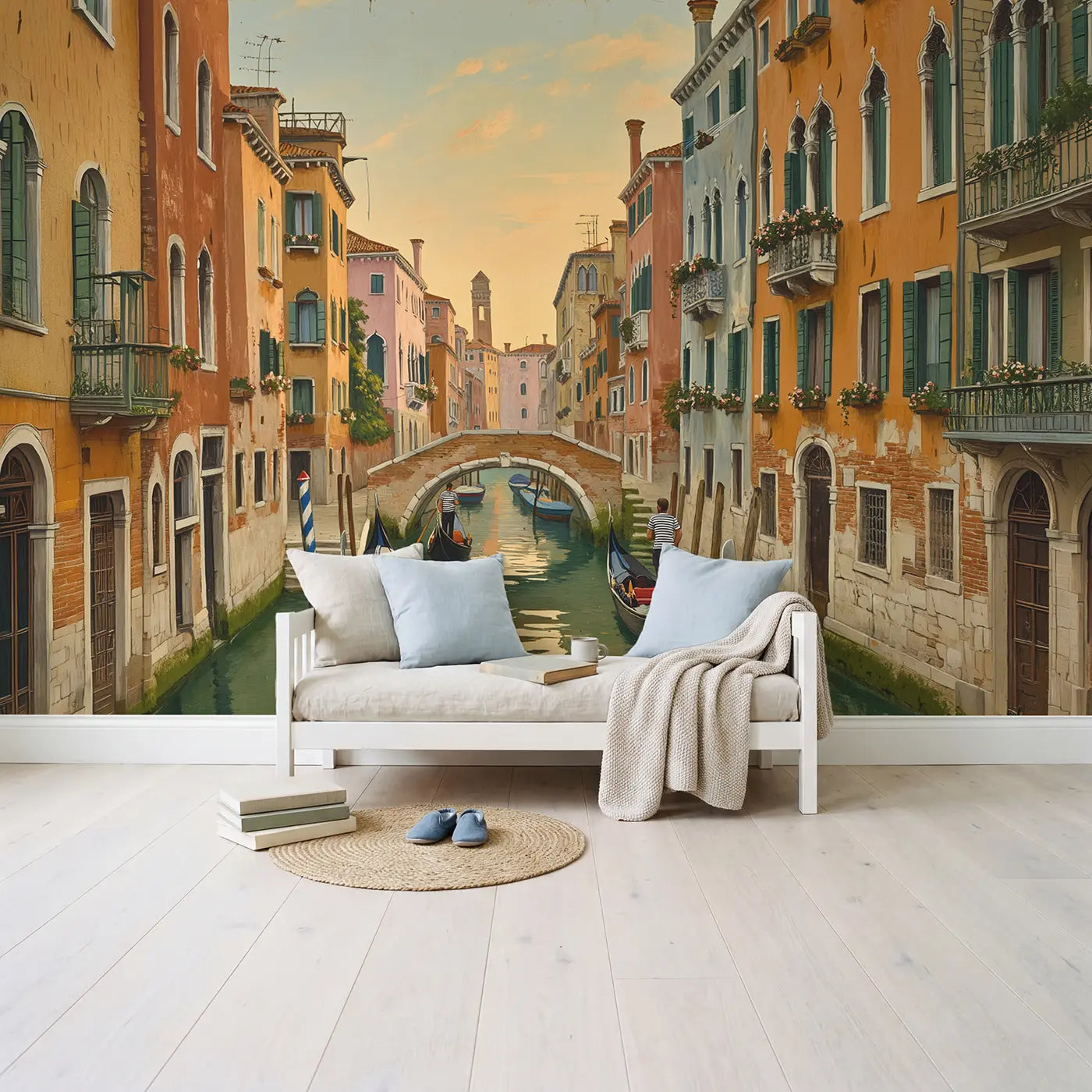 Canal City Gondola Afternoon Wallpaper Mural in playroom setting by Whimsy Tots