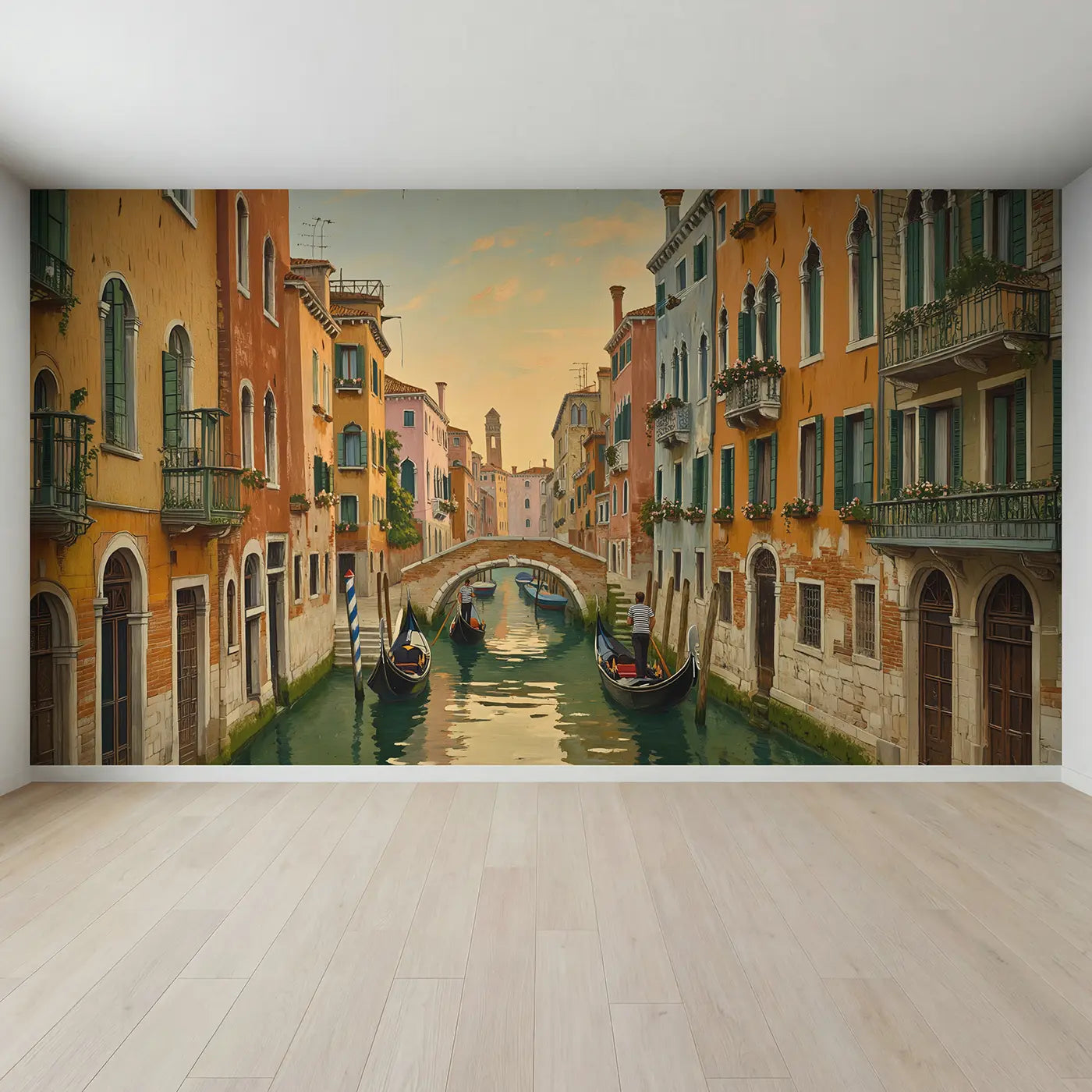 Full view of Canal City Gondola Afternoon Wallpaper Mural by Whimsy Tots