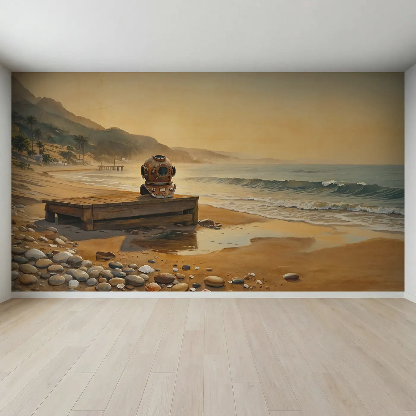 Full view of Vintage Diving Helmet Suit Wallpaper Mural by Whimsy Tots