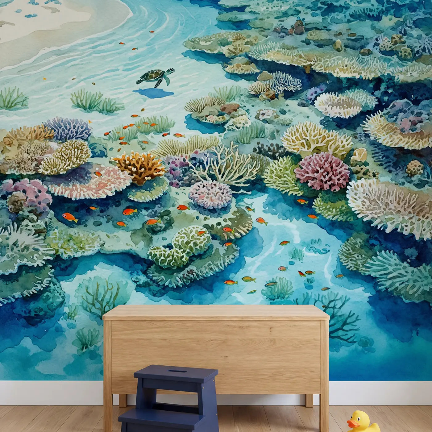 Crystal Reef Shallows Wallpaper Mural in playroom setting by Whimsy Tots