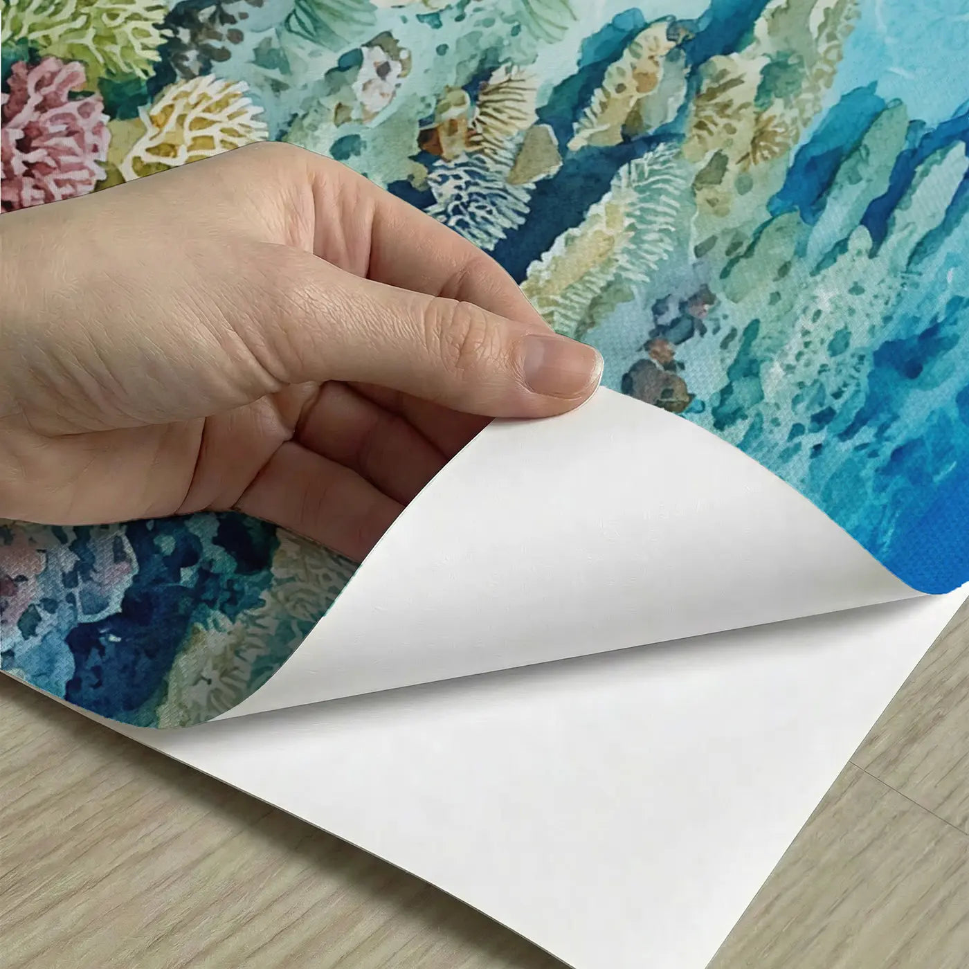 Peel-and-stick detail of Crystal Reef Shallows Wallpaper Mural by Whimsy Tots
