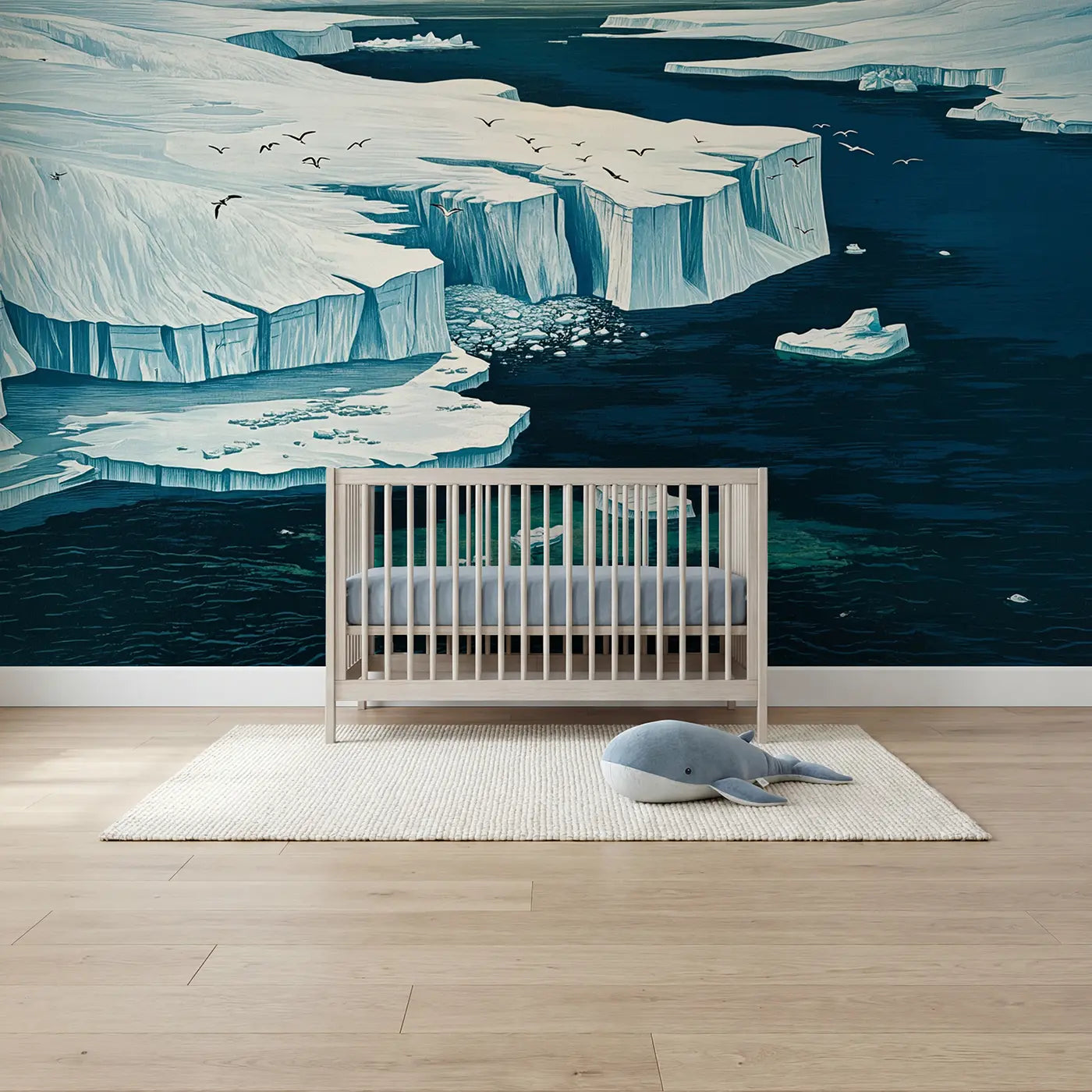 Block Print ice shelf ocean meeting point wallpaper mural for nursery by Whimsy Tots