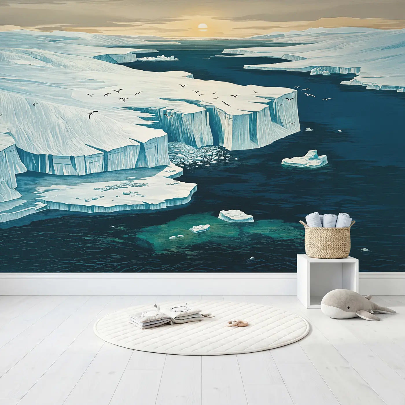 Ice Shelf Ocean Meeting Point Wallpaper Mural in playroom setting by Whimsy Tots