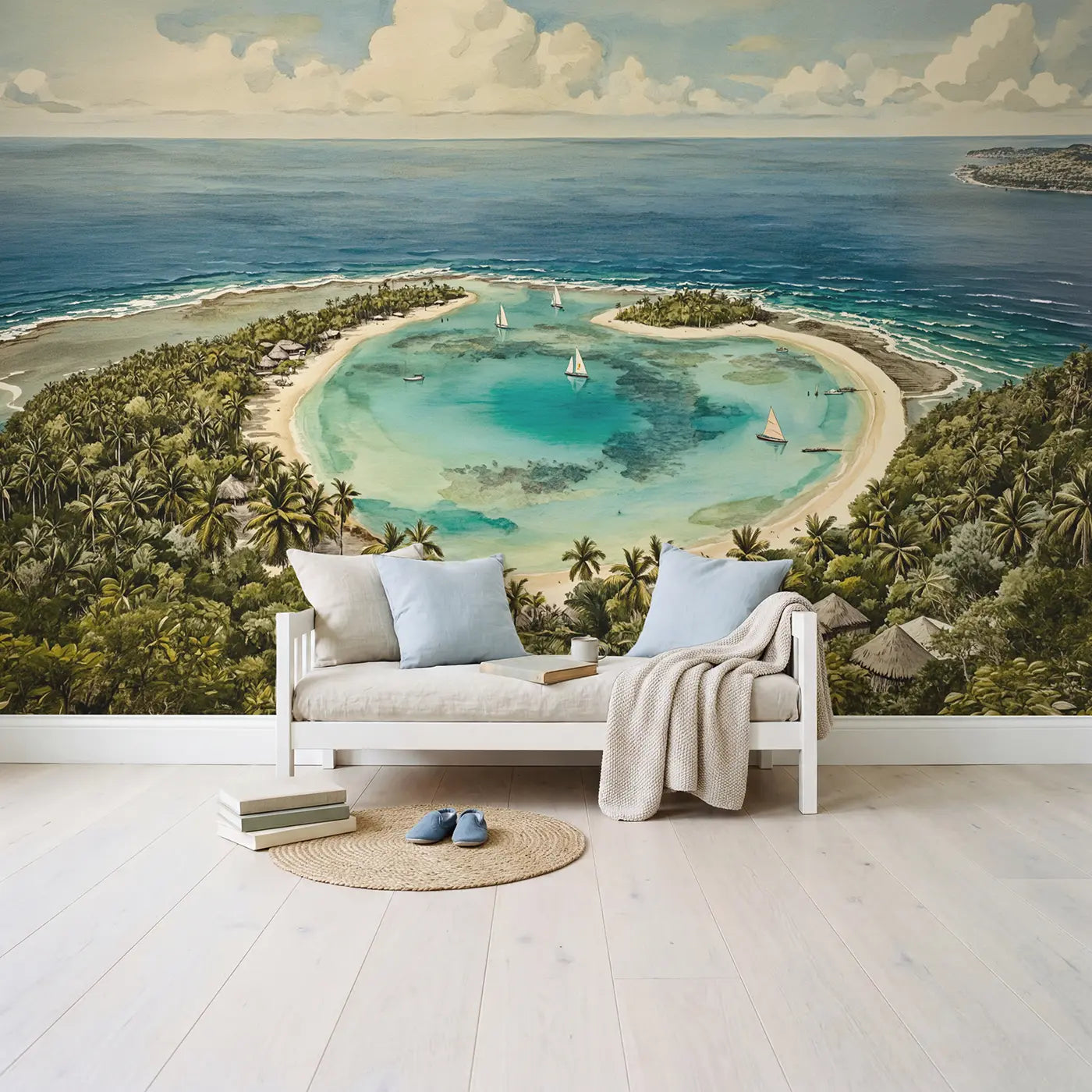Coral Atoll Island Wallpaper Mural in playroom setting by Whimsy Tots