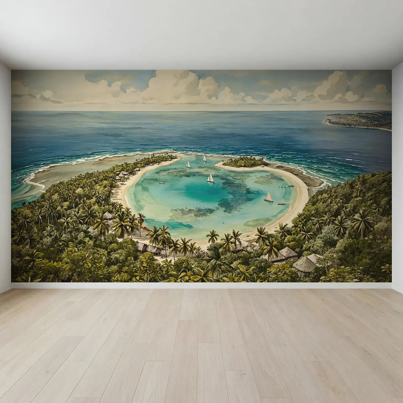 Full view of Coral Atoll Island Wallpaper Mural by Whimsy Tots