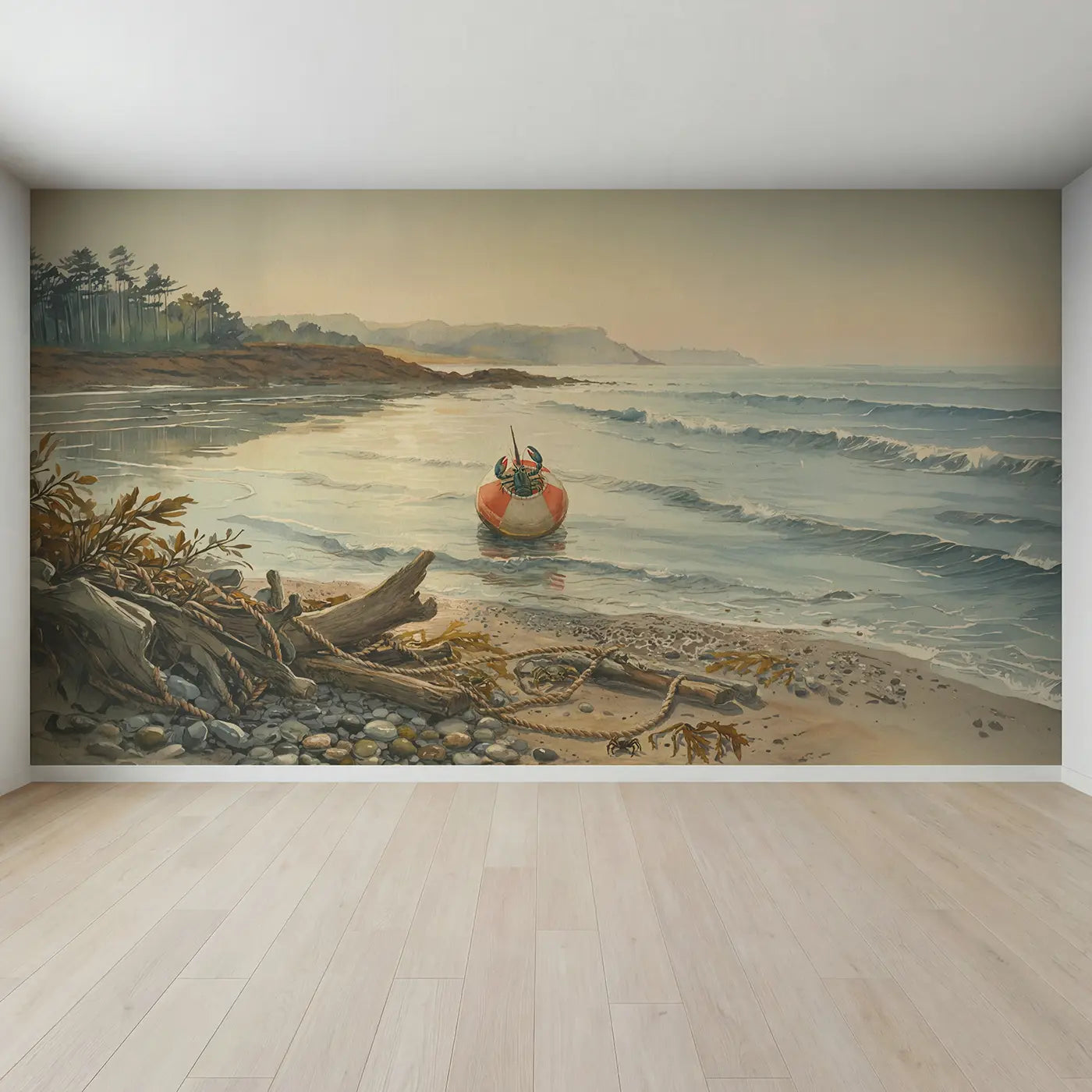 Full view of Lobster Buoy Floating Calm Wallpaper Mural by Whimsy Tots