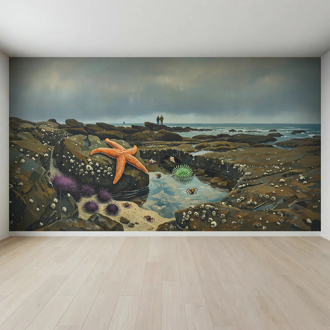 Full view of Rocky Shore Tide Pool Discovery Wallpaper Mural by Whimsy Tots
