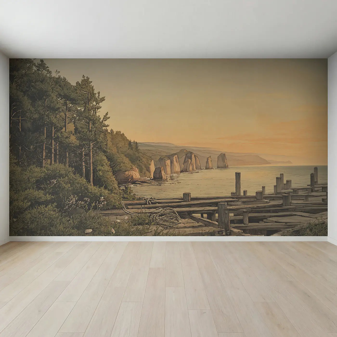 Full view of Dramatic Sea Stack Formations Wallpaper Mural by Whimsy Tots
