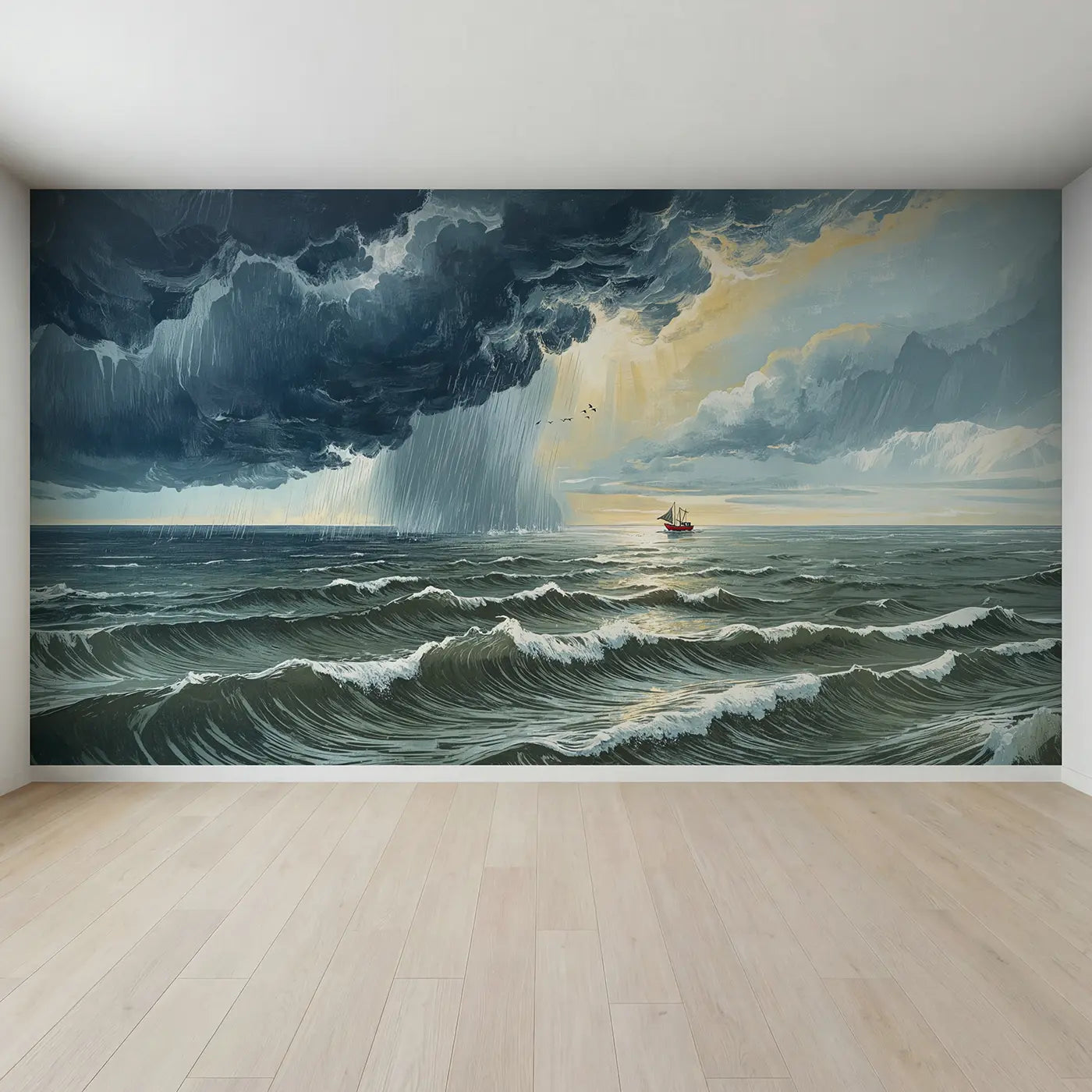 Full view of Ocean Storm Passing Wallpaper Mural by Whimsy Tots