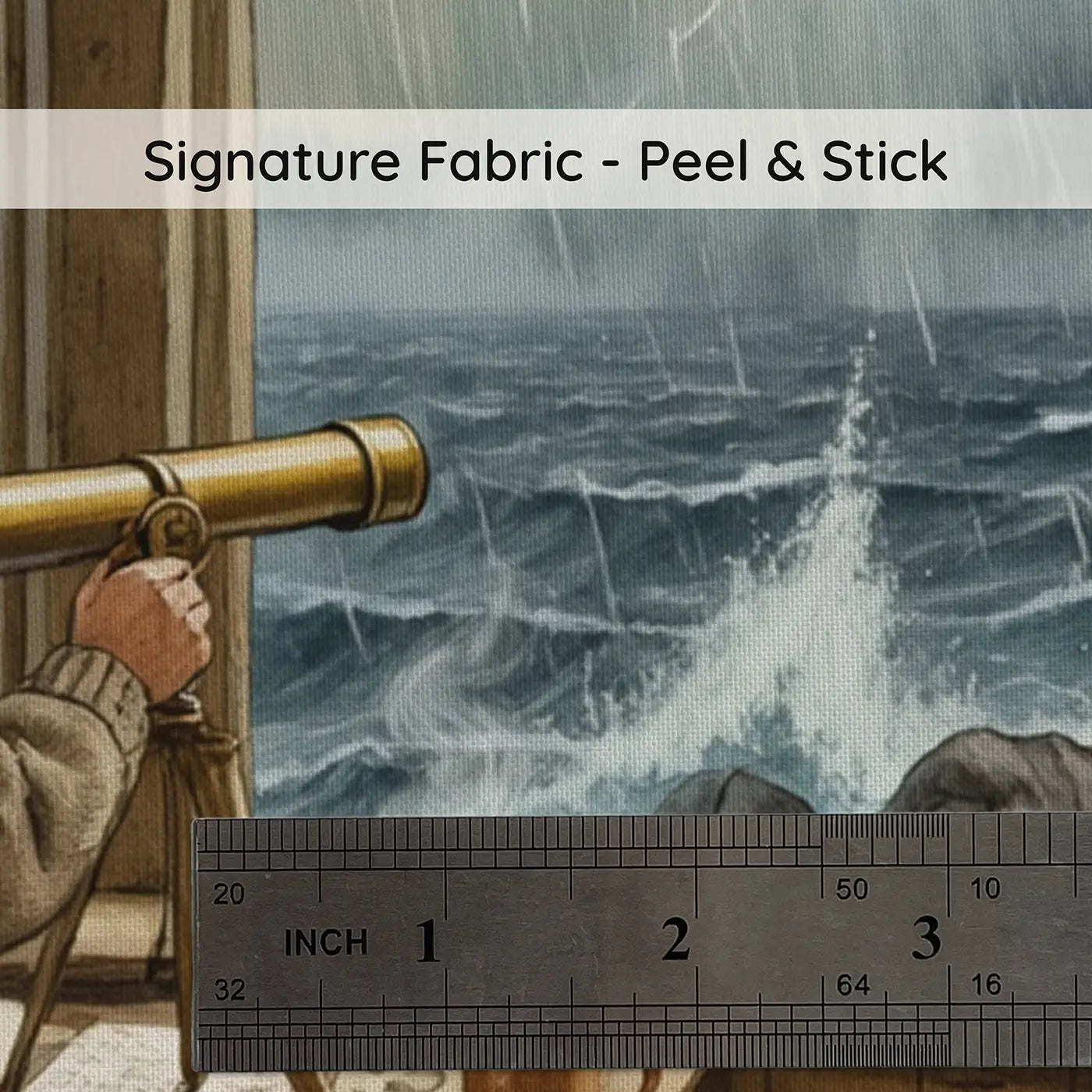 Fabric texture close-up of Lighthouse Keeper Storm Watch Wallpaper Mural by Whimsy Tots