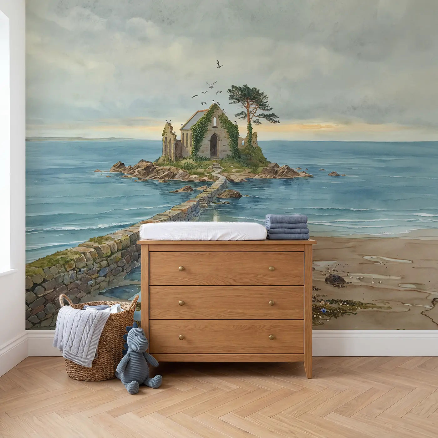 Tidal Island Causeway Wallpaper Mural in playroom setting by Whimsy Tots