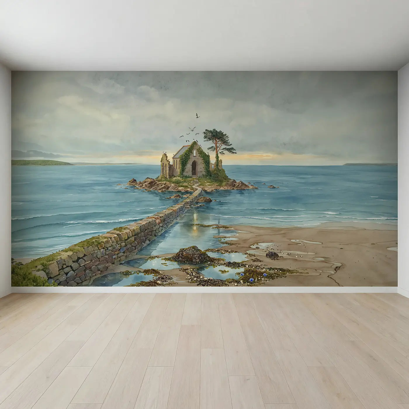 Full view of Tidal Island Causeway Wallpaper Mural by Whimsy Tots
