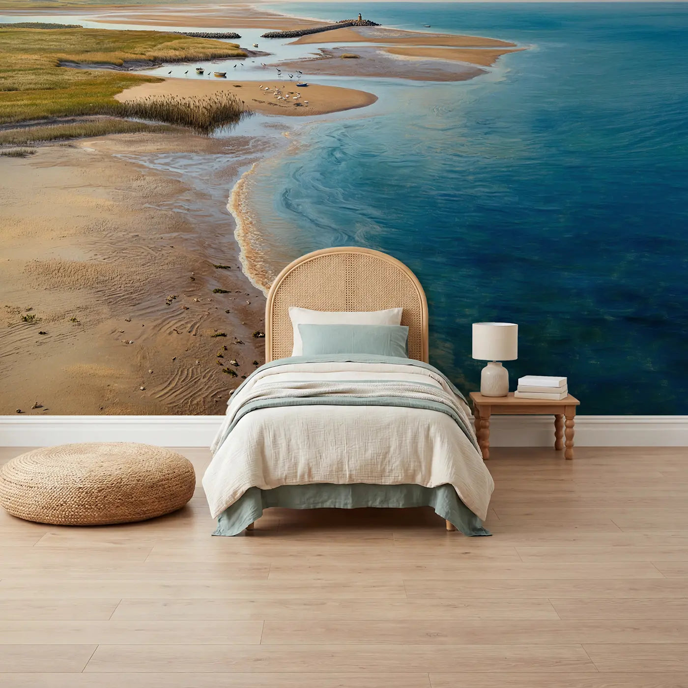 soft pastel river estuary coastal waters wallpaper mural for kids room by Whimsy Tots