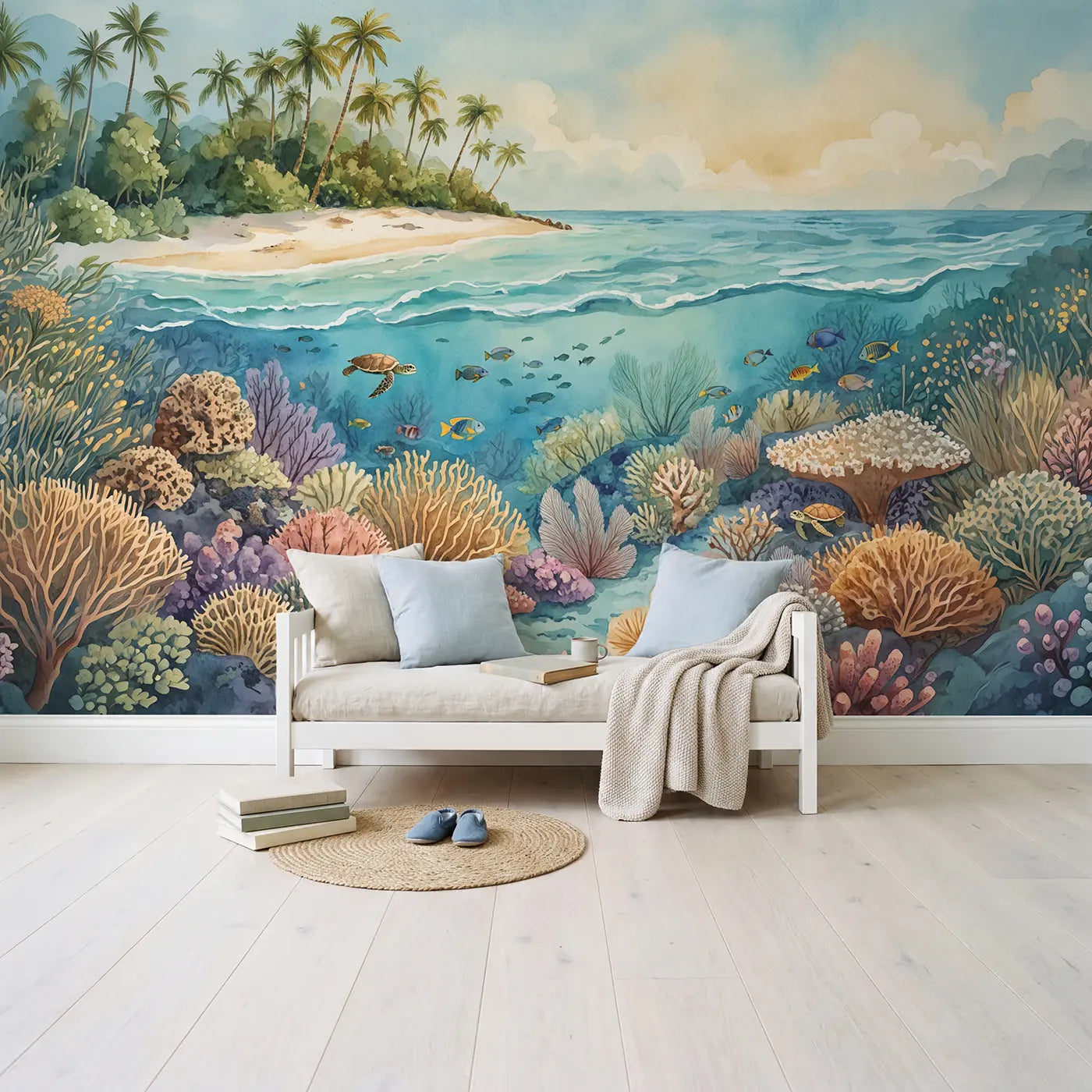 Island Reef Split View Wallpaper Mural in playroom setting by Whimsy Tots
