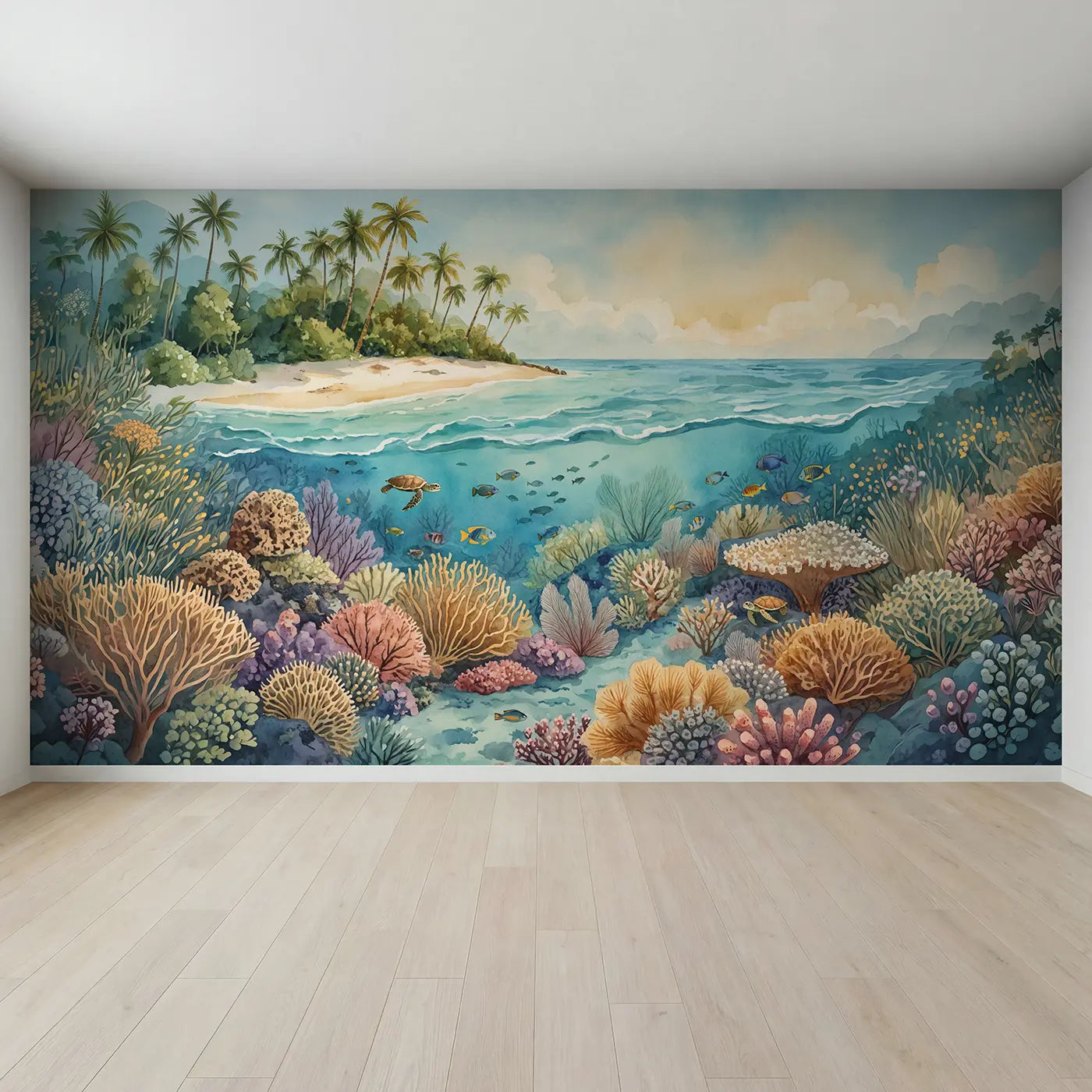 Full view of Island Reef Split View Wallpaper Mural by Whimsy Tots