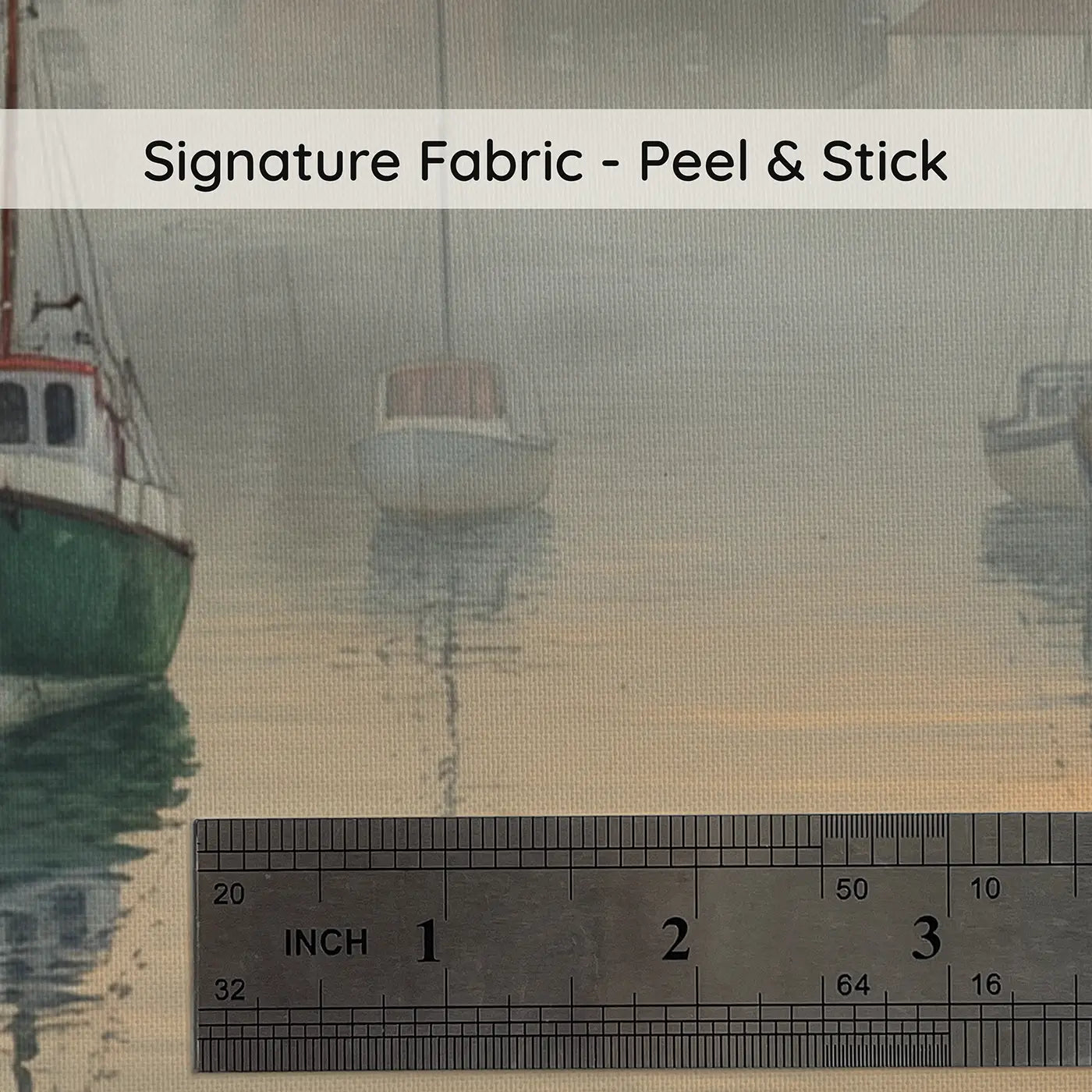Fabric texture close-up of Misty Harbor Morning Wallpaper Mural by Whimsy Tots